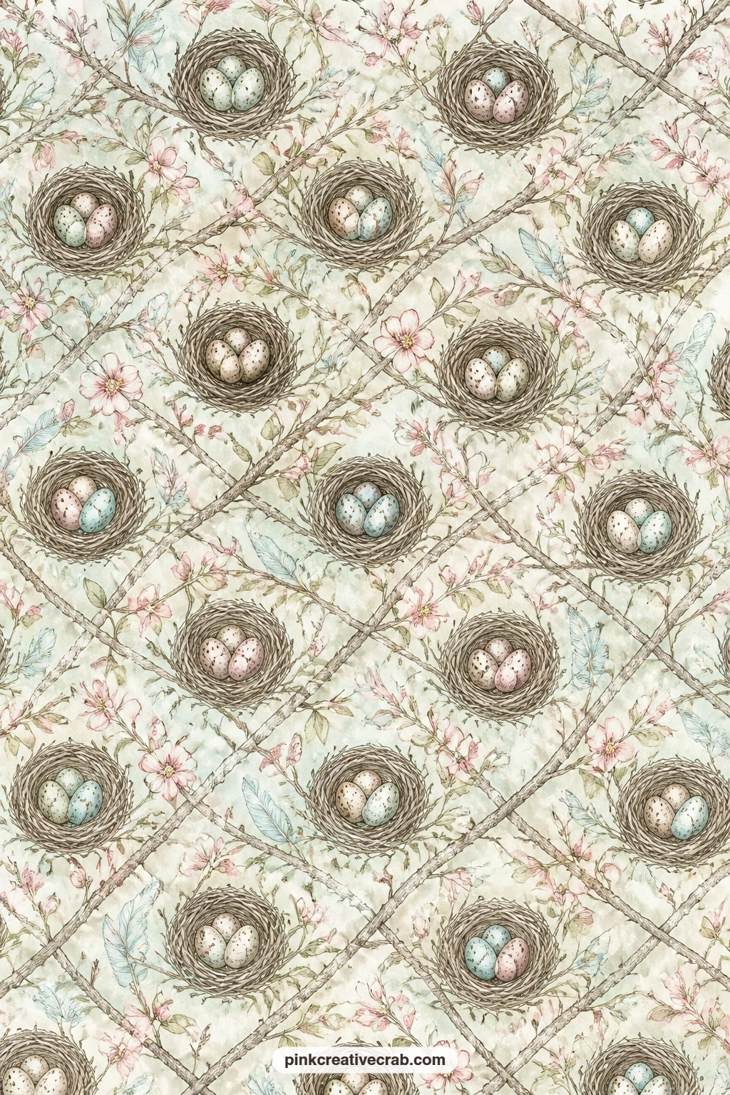 Woven Nest Twig Texture Pattern printable page — A close woven texture of twigs and tiny eggs covers this page edge to edge, good under a nest photo, as a