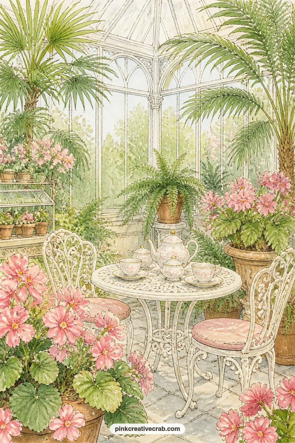 Tea Table In The Conservatory printable page — Write on it or tuck into it: a pressed begonia petal, a tea-stained napkin corner or a small handwritten menu