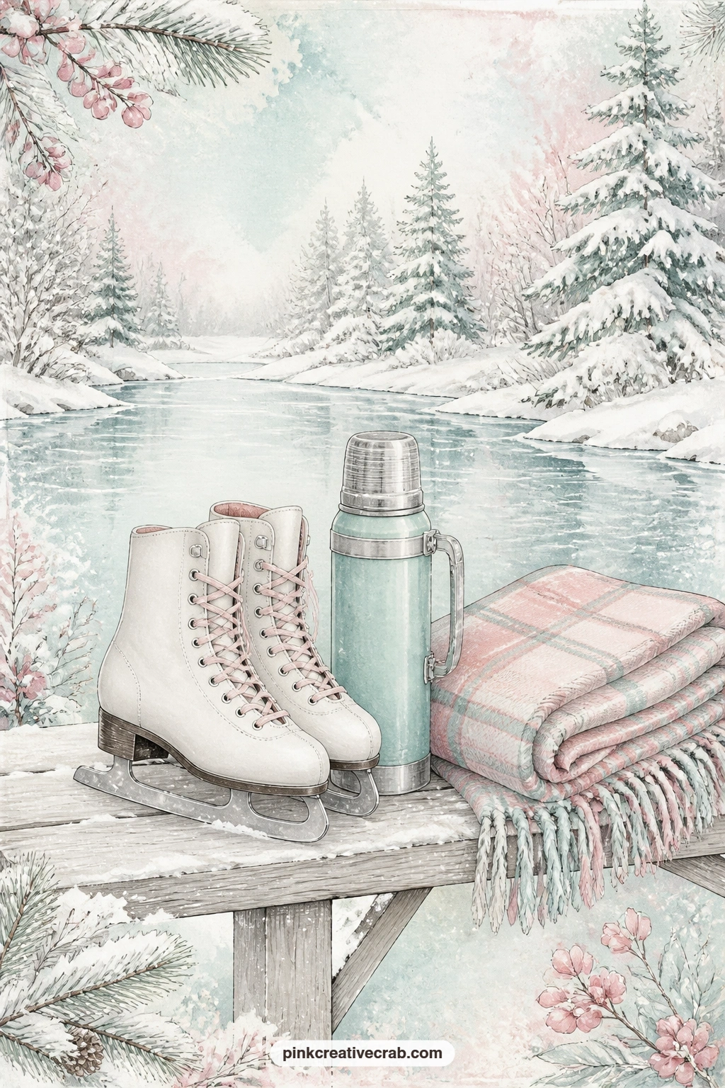 Thermos And Plaid Blanket printable page — Tuck a real recipe card for hot cocoa or spiced cider into the fold of this one, since the thermos and blanket make