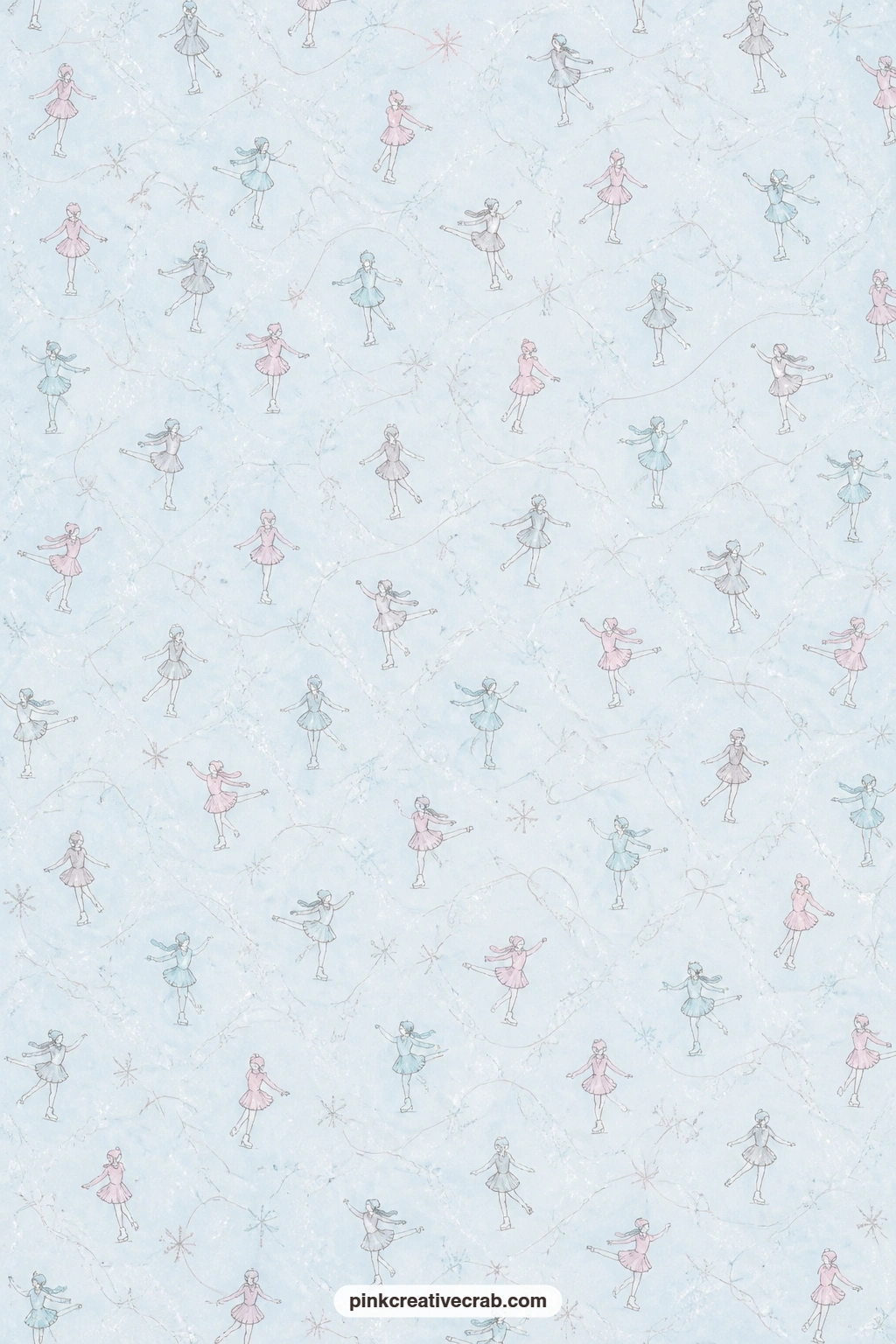 Pale Blue Skater Swirls Pattern printable page — Tiny skater silhouettes and looping swirls scatter across pale blue, light enough to sit behind a photo, line