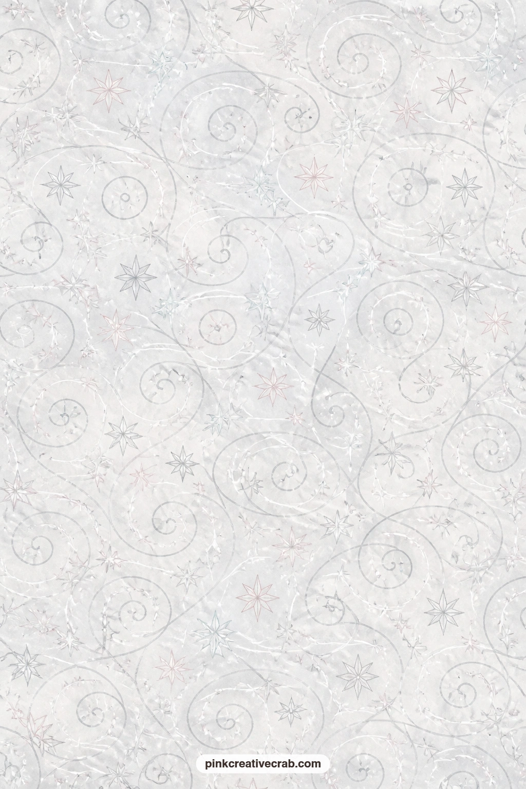 Silver Grey Frozen Pond Pattern printable page — Swirl lines and small stars cover a silver grey ground like marks left on fresh ice, suited to a cover wrap, a