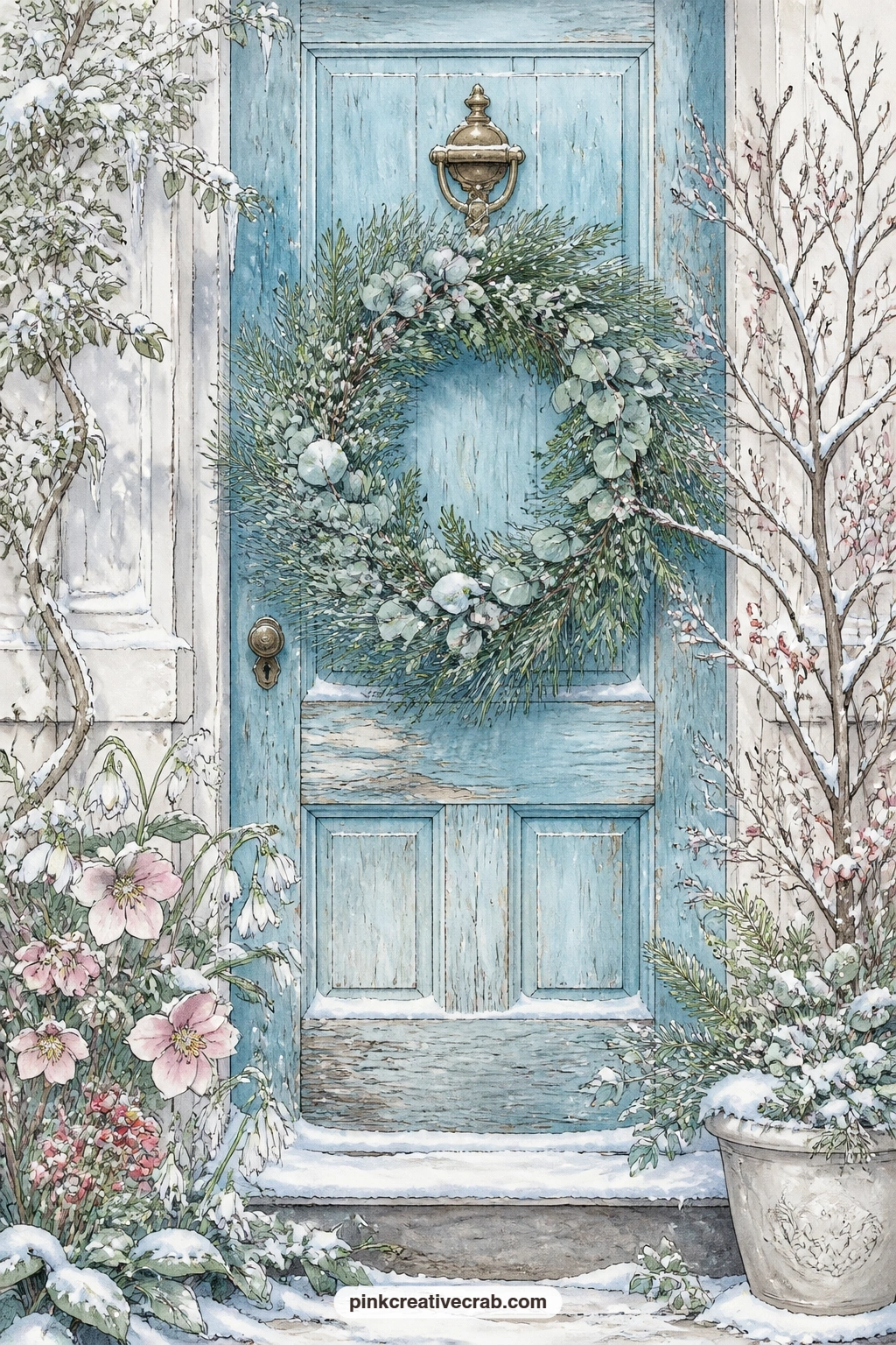 Wreath On The Blue Door printable page — This page suits the reader making a journal as a gift for someone who loves their front porch more than the inside of