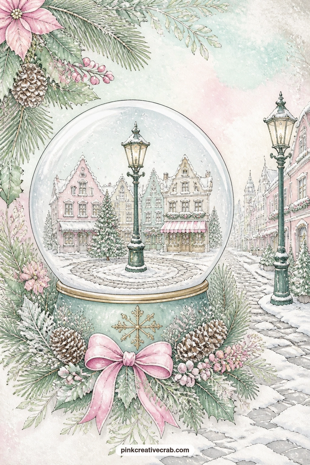 Village Square Globe With Lamppost printable page — Try the five minute version of this page: skip any extra gluing and simply tuck it behind the chapel mantel