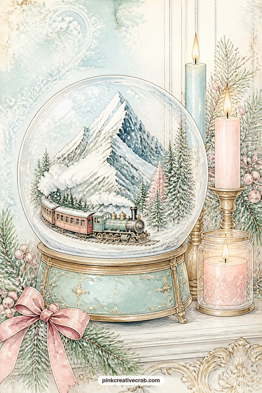 Train Globe Circling A Mountain printable page — Give this one to a reader who grew up watching a model train circle the tree every year, someone who still