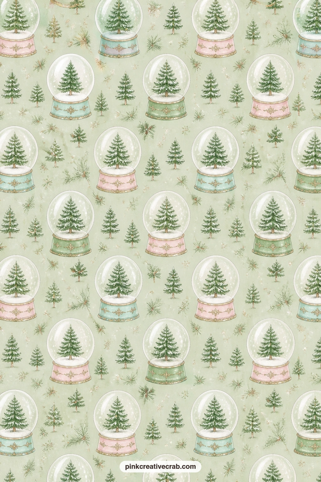 Sage Green Pine Tree Globes Pattern printable page — Sage green suits a quieter spread: use it under a candid photo, as the inside cover of the whole journal