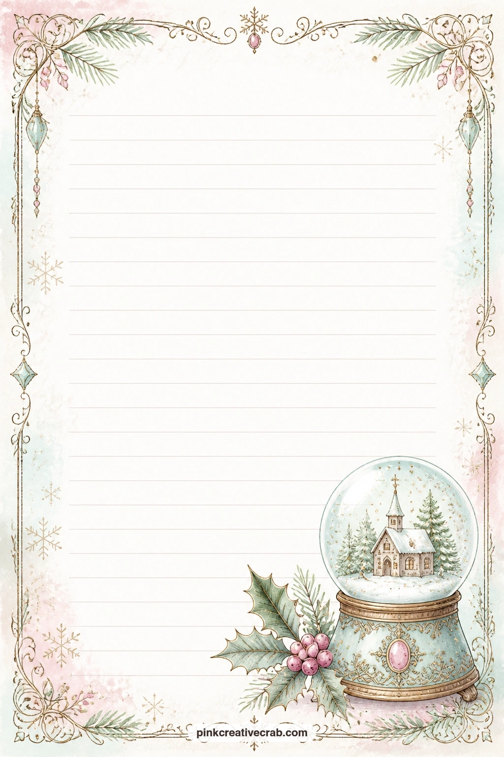 Glittering Globe Corner Lined Page printable page — Write a holiday menu, a note tucked for a houseguest, or a short memory of this year's tree in the open