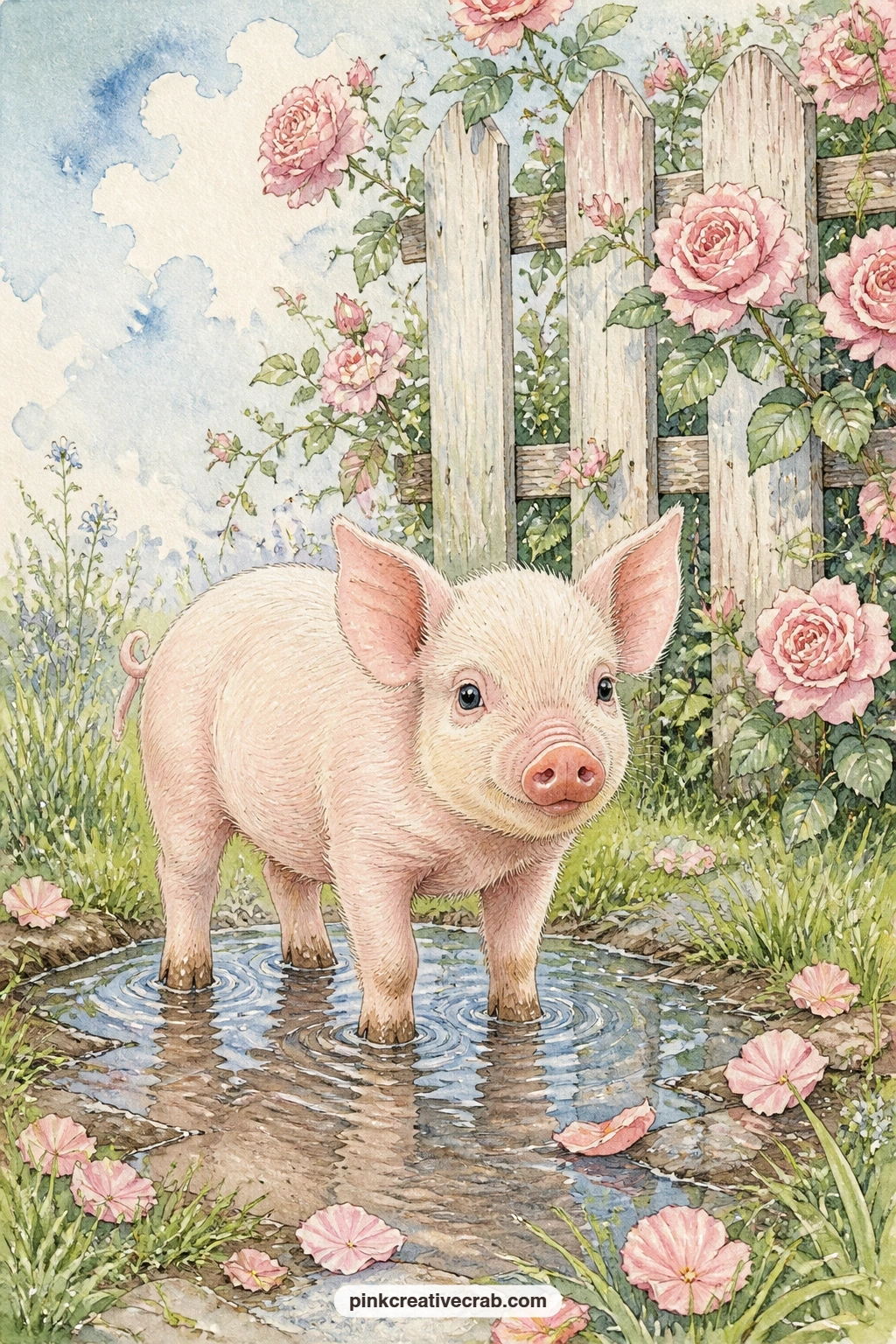 Piglet In A Puddle printable page — Tear the bottom edge of this page by hand before gluing it in, so the muddy puddle seems to run right off the paper toward