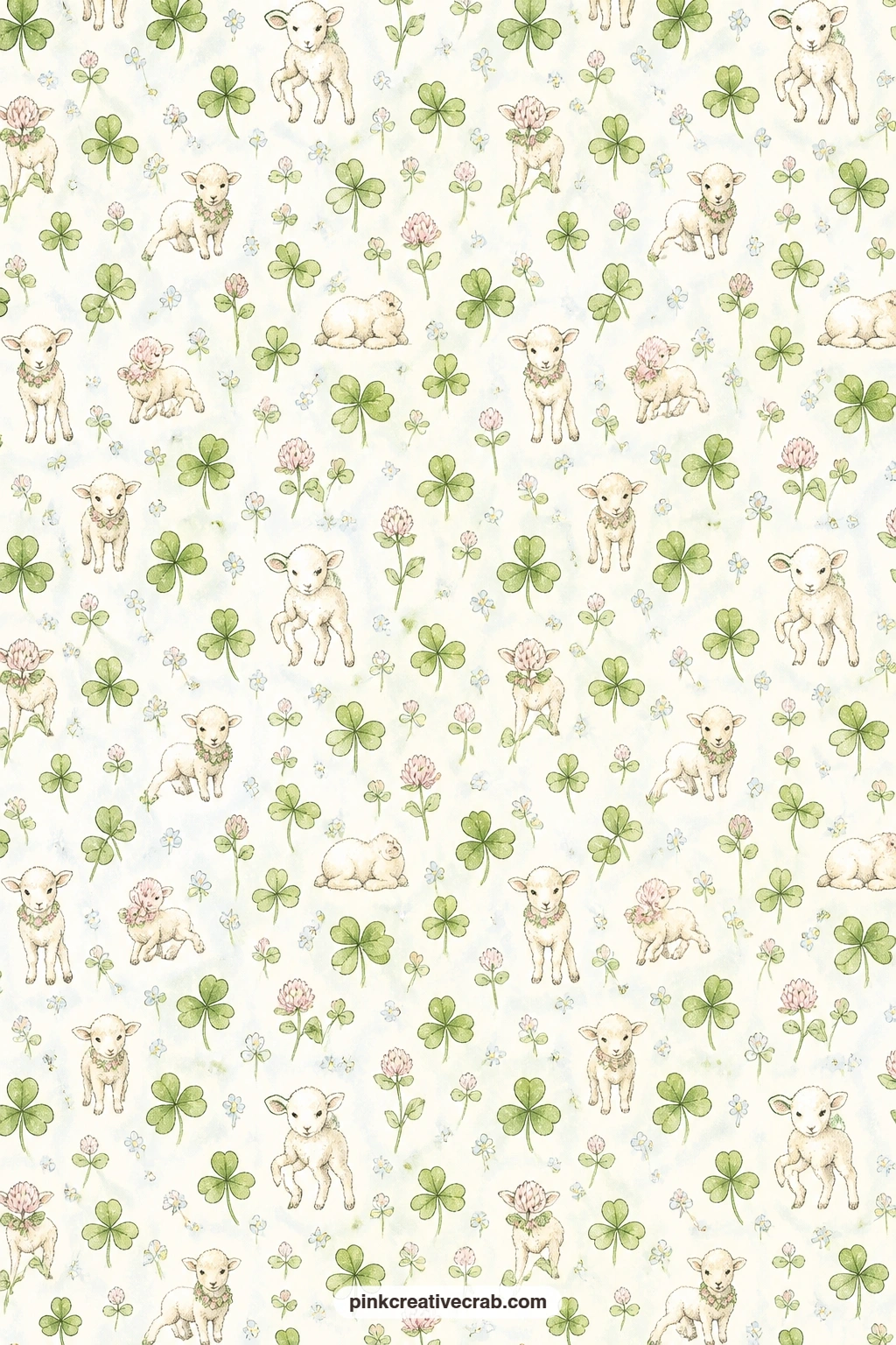 Lambs And Clover Pattern printable page — Use this mint pattern under a favourite lamb photo, as the lining for a small pocket page, or wrapped around a plain