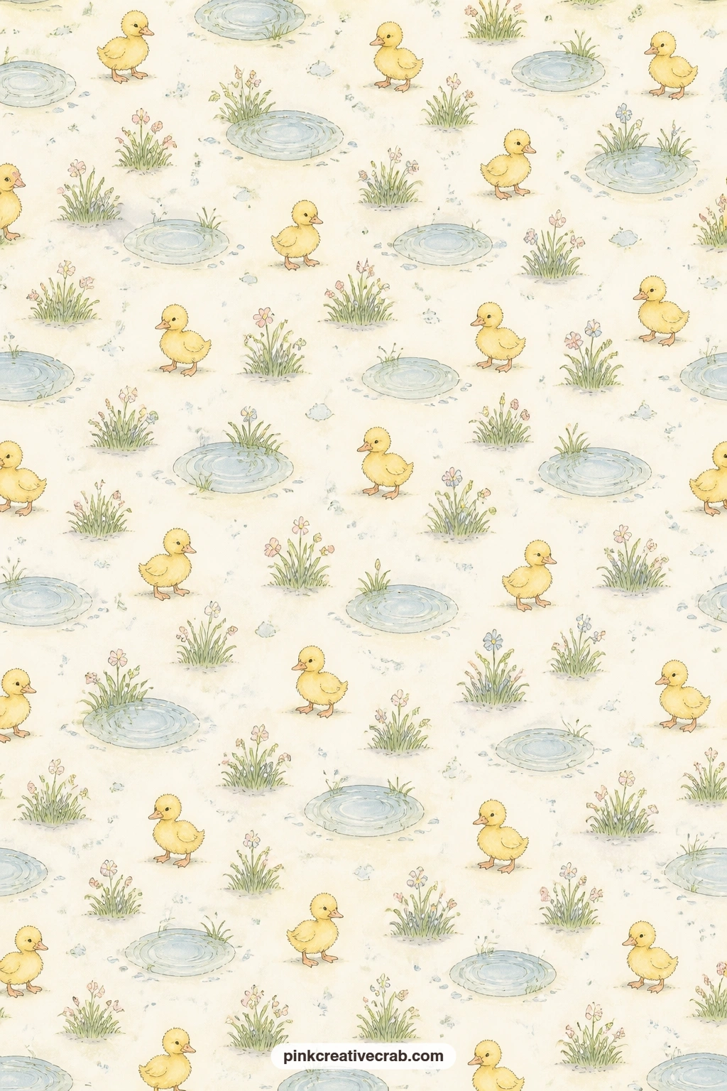 Ducklings And Puddles Background printable page — Try this pale yellow paper behind a farm photo, as a pocket lining for ticket stubs from a spring fair, or