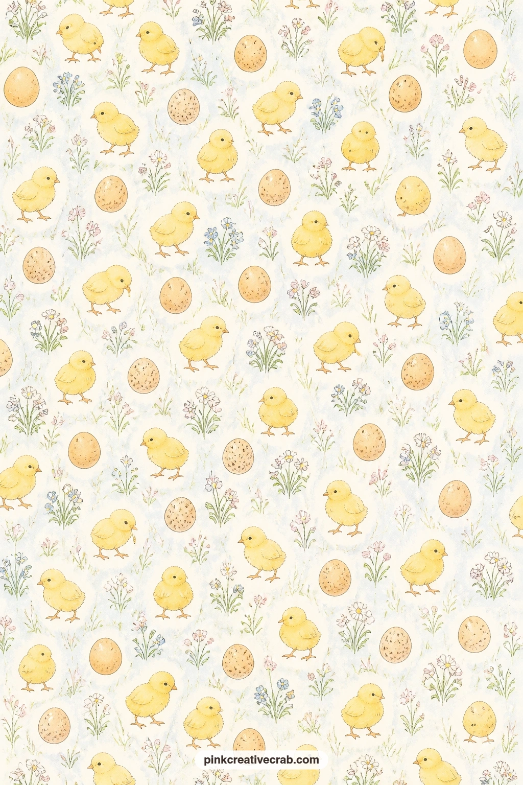 Chicks And Eggs Pattern printable page — Set this cream pattern behind your chick page for a matching spread, line a small envelope with it, or use it as the
