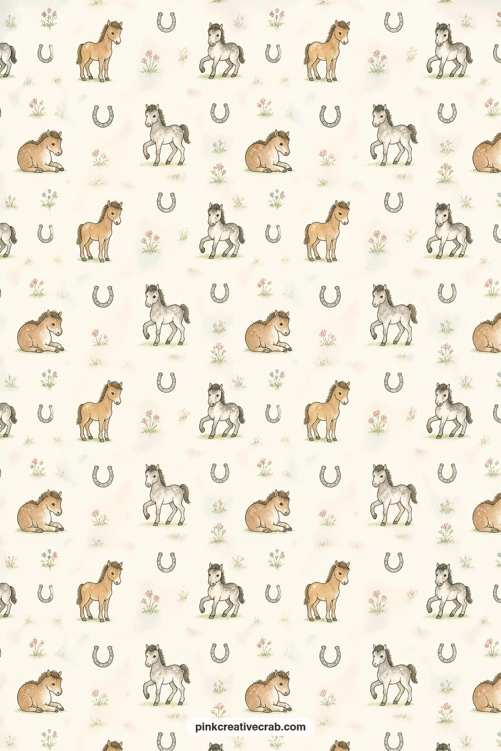 Foals And Horseshoes Pattern printable page — Use this blush pattern as a cover wrap, a pocket lining for keepsakes from a horse show, or the backing for a