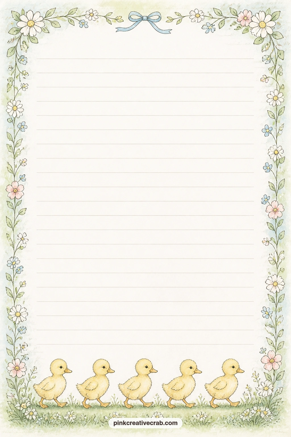 Ducklings In A Row Lined Page printable page — Use the space for a simple pond-side menu, a short letter to next spring's hatch, or a list of names for the