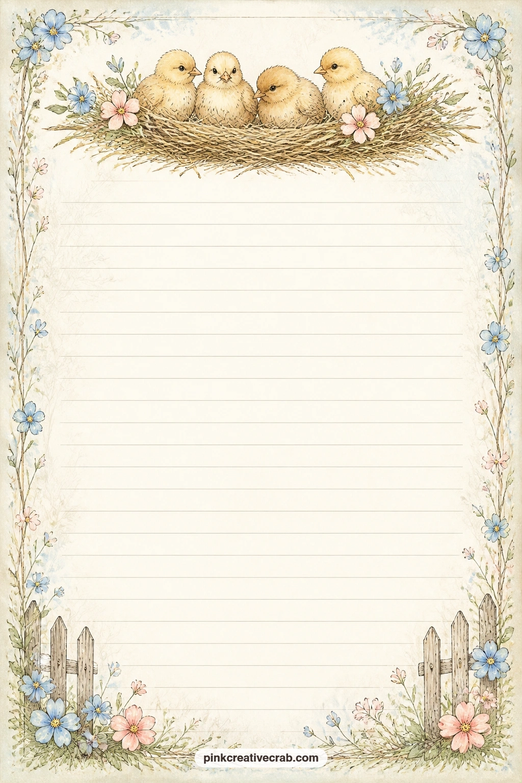 Chicks And Straw Nest Lined Page printable page — Jot a short recipe passed down in the family, a tally of eggs collected this week, or a quick note about
