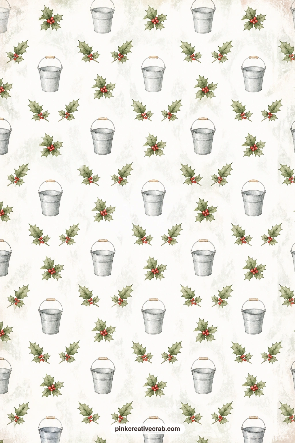 Galvanized Metal And Holly Pattern printable page — Place this behind the milk can or bucket pages for a matching backing, line the inside of a pocket page