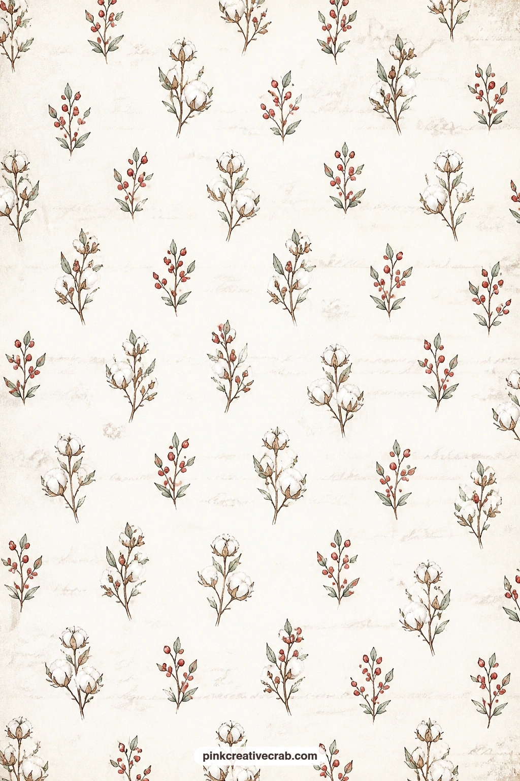 Cotton Stem And Berry Pattern printable page — Try this under a framed photo for a soft border, as a cover wrap for the whole journal, or cut into strips for