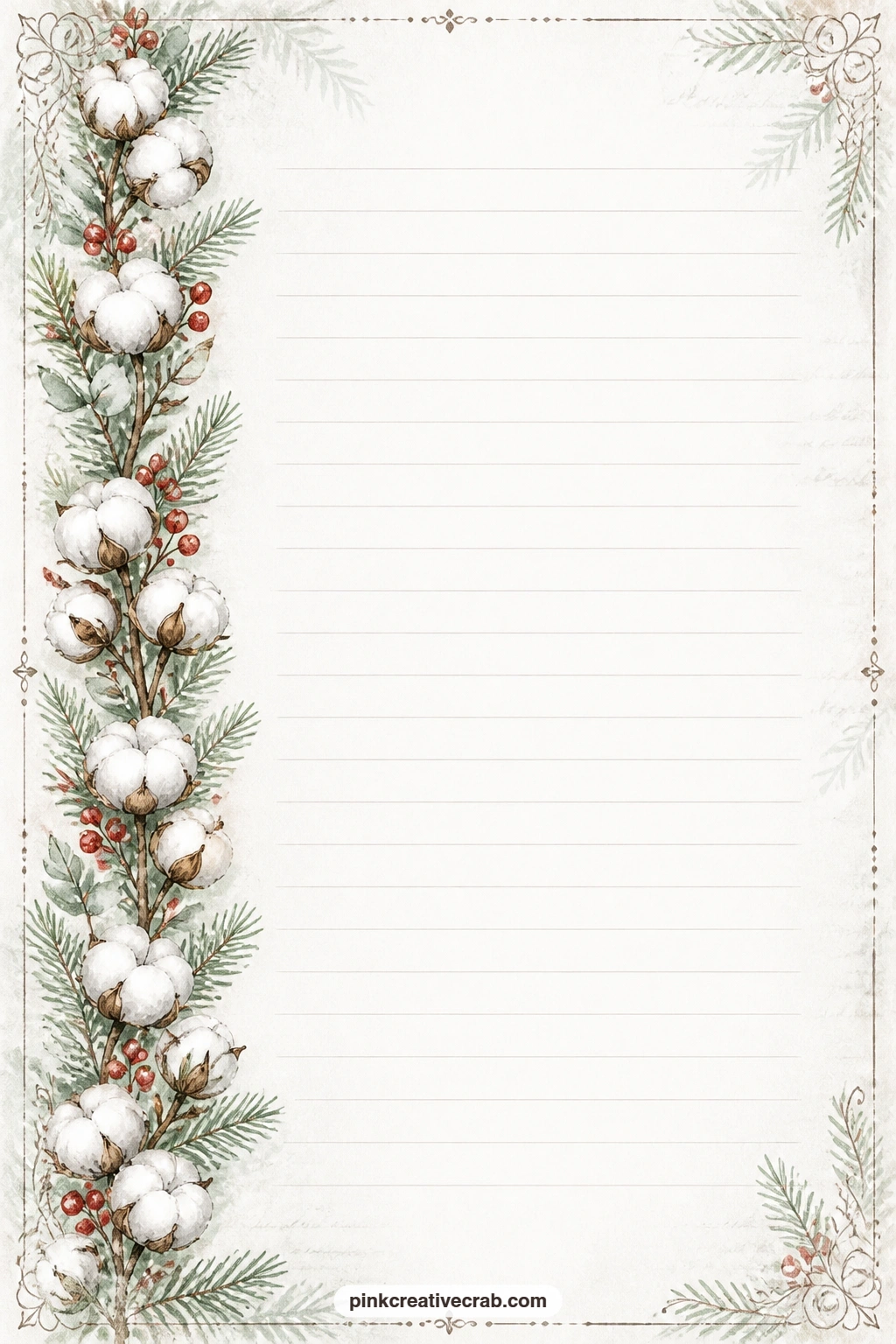 Cotton Garland Band Lined Page printable page — Write a letter to next year's self along this band, a short wish list, or a page of thanks for the season just