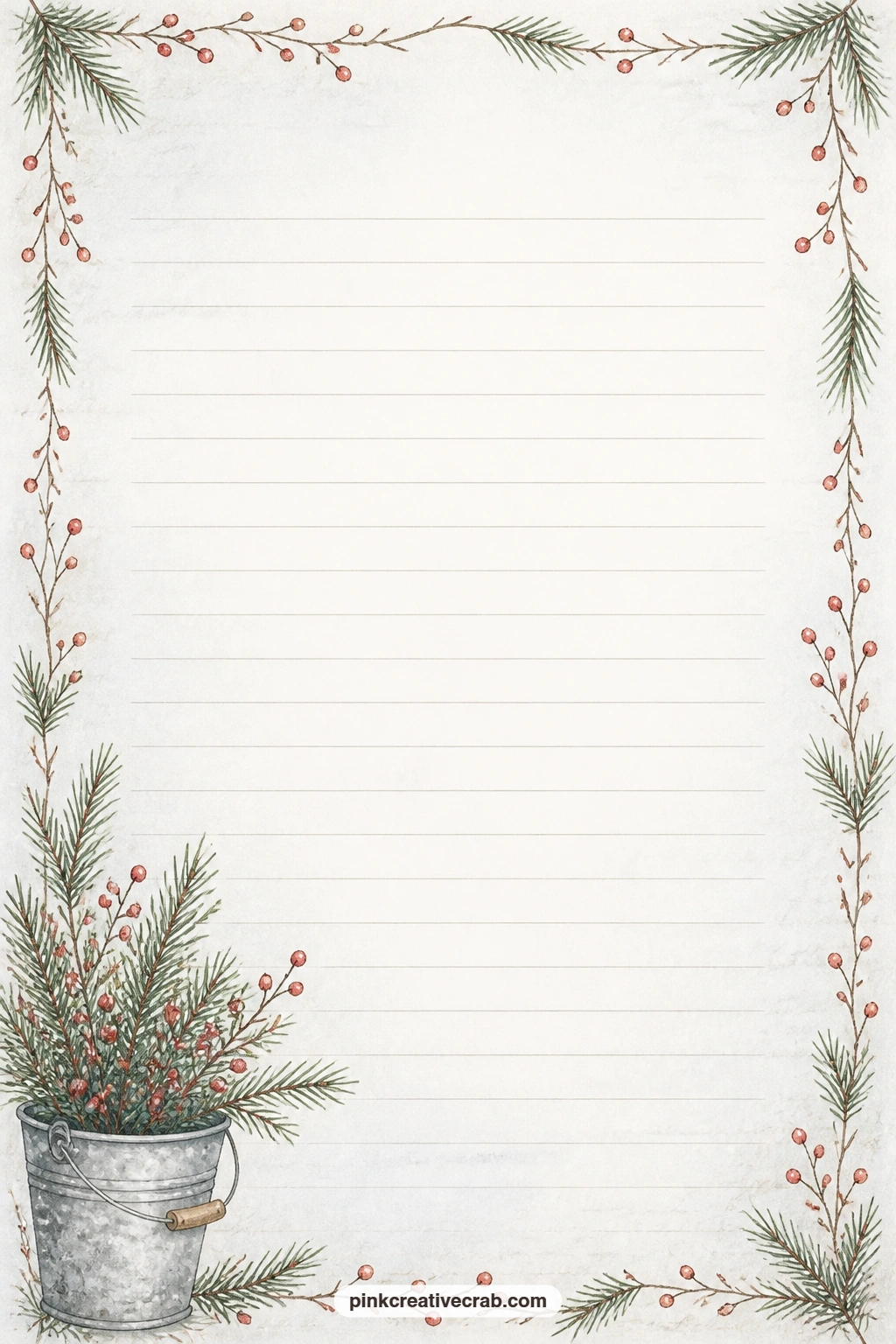 Galvanized Bucket Corner Lined Page printable page — Keep a running list of holiday errands in this corner's lines, a short daily log of the season, or a note