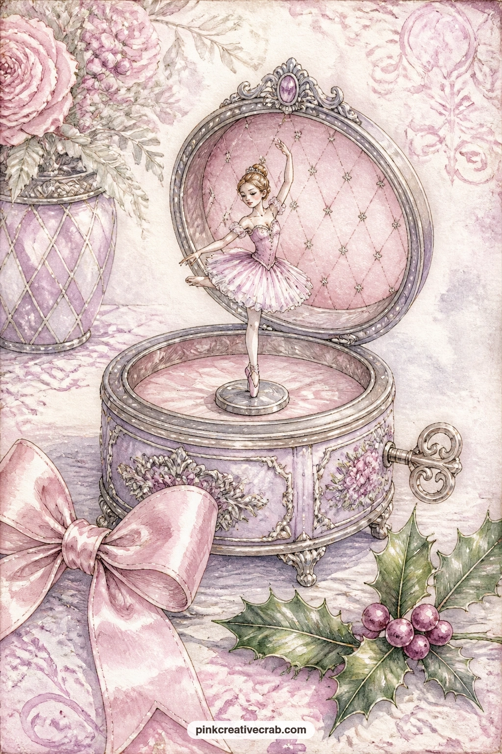Music Box Ballerina printable page — Save this last scene page for the closing entry of the journal, a line about the story ending and the ribbon tied, matched