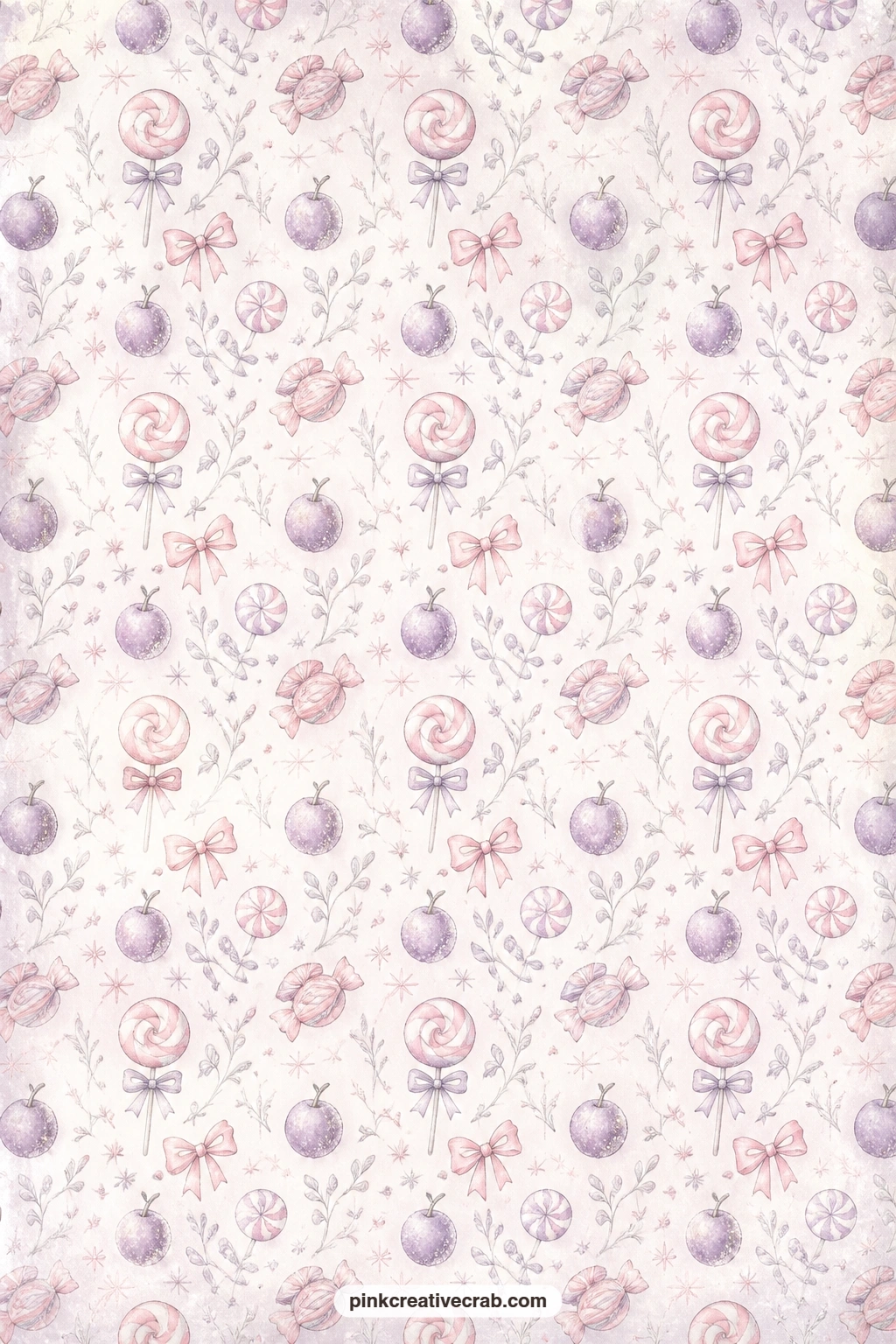 Sugar Plum Swirl Background printable page — Sugar plum shapes and candy swirls cover this sheet end to end, a cheerful choice for a journal cover, a pocket