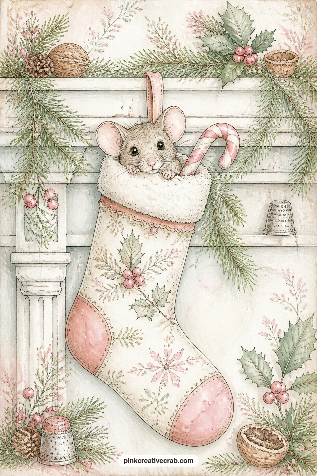 Mouse Peeking Out Of A Stocking printable page — Ask a short question across the bottom of this page, something like what is the best surprise you have ever