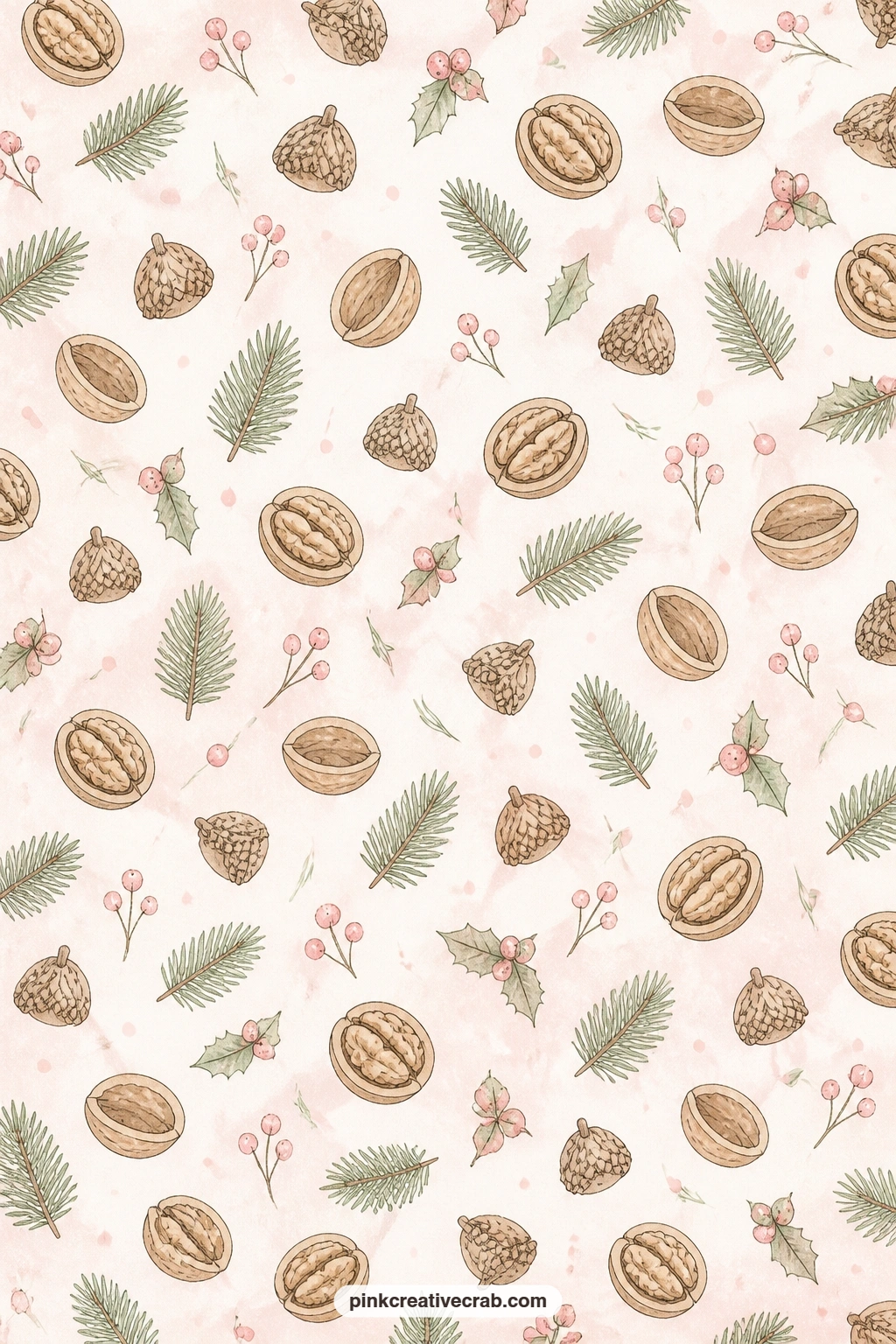 Walnut Shell And Acorn Cap Pattern printable page — Walnut shells and acorn caps repeat in a gentle all over pattern, well suited to lining a keepsake pocket