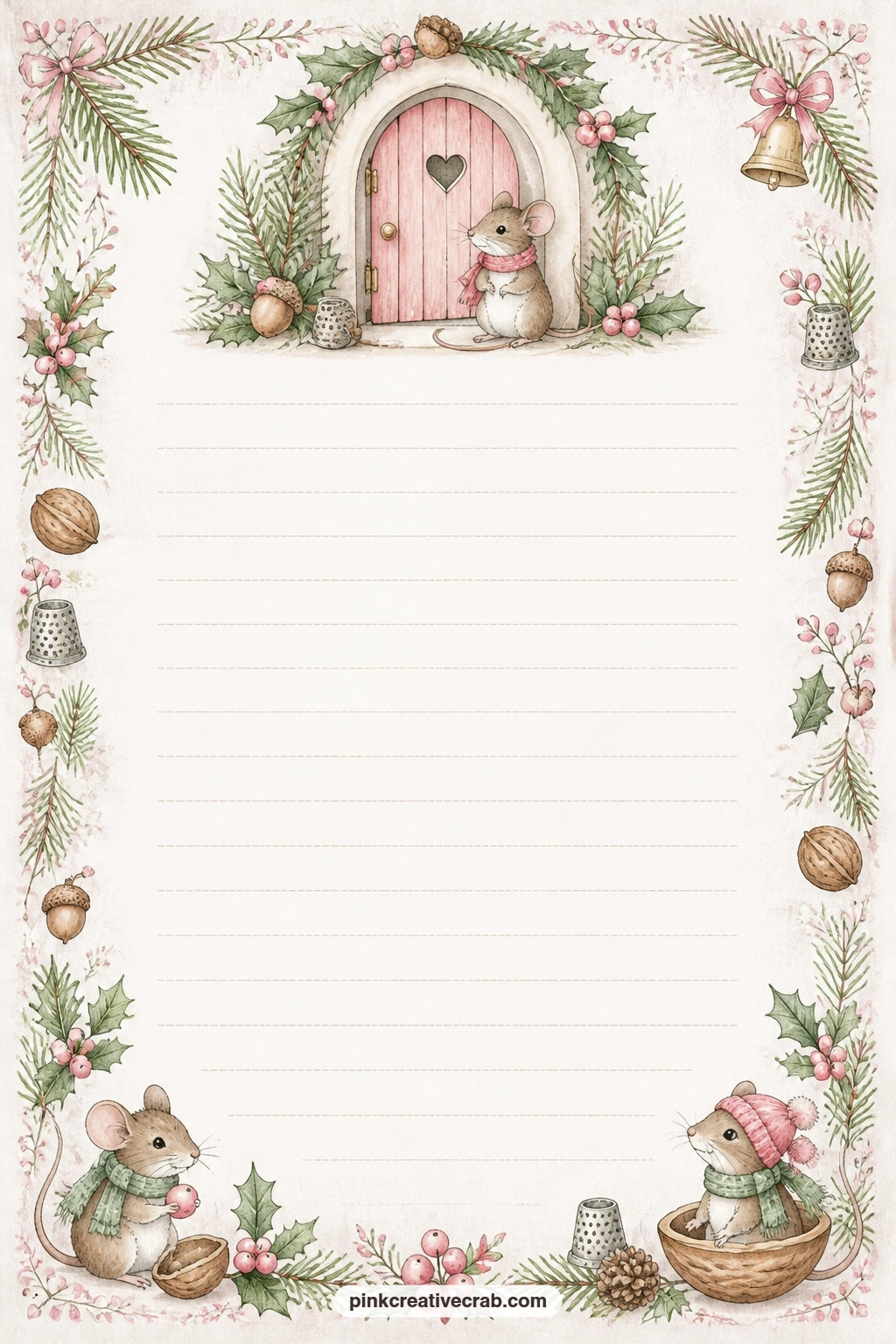 Tiny Mouse Door Arch Frame Lined Page printable page — A small arched mouse door frames the top of this page like a little entrance, with faint lines below