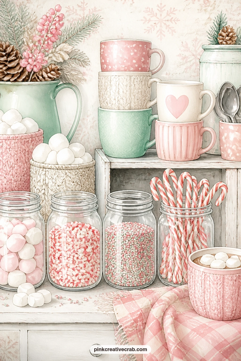 Hot Cocoa Bar Spread printable page — This cocoa bar page pairs well with the whipped cream and sprinkles lined page further on: glue a small tag listing your
