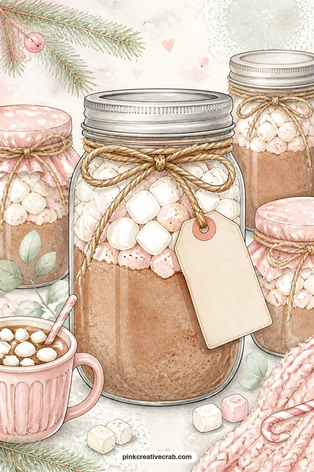 Mason Jar Cocoa With Twine printable page — Glue a small gift tag onto this page listing who the jar is for, since a mason jar of cocoa wrapped in twine makes