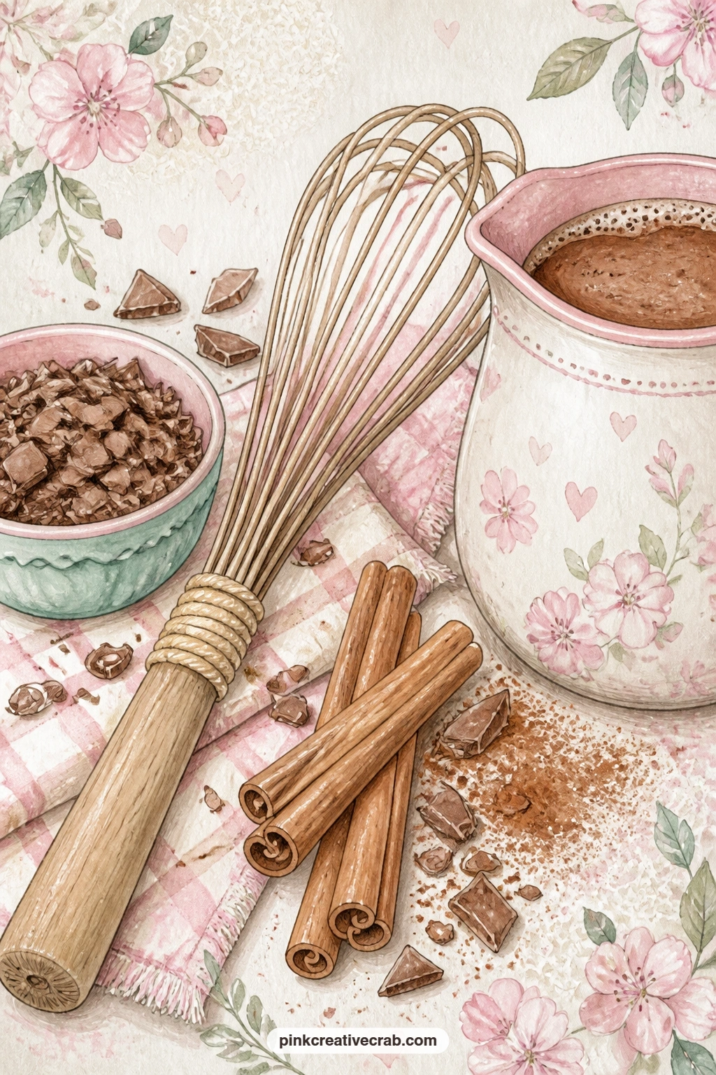 Whisk And Cinnamon Sticks printable page — Try tea-staining the edges of this page lightly before gluing it in, since chocolate shavings, cinnamon sticks and a