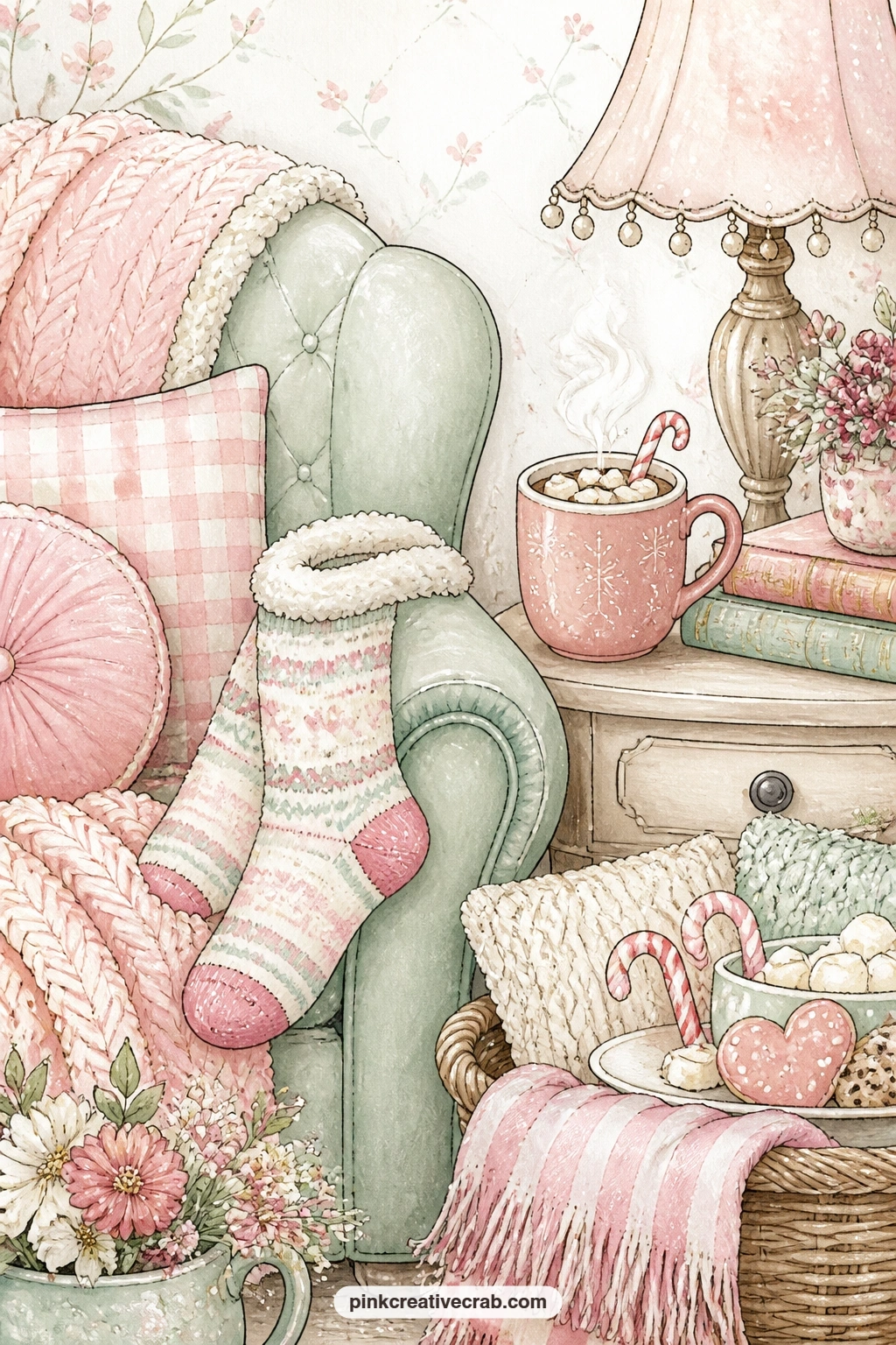 Armchair Nook With Fuzzy Socks printable page — What question could sit beside this page. Hot cocoa junk journal