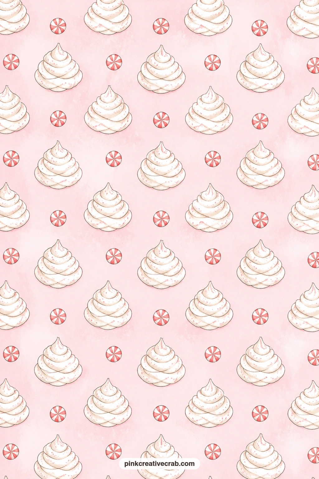 Whipped Cream Peppermint Pattern printable page — Try this pink background behind a photo of a holiday gathering, as a pocket lining tucked into a cocoa bar