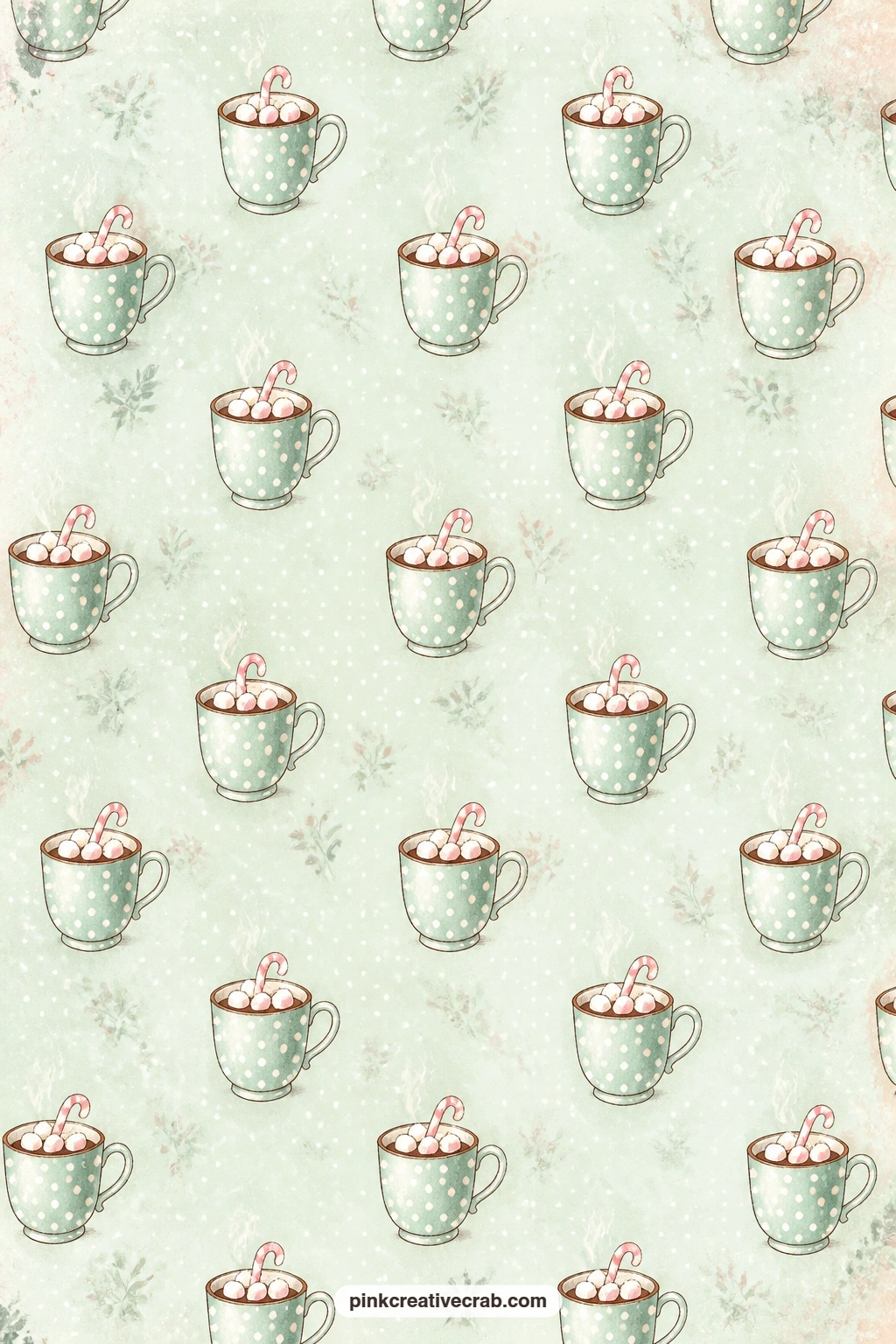 Mint Polka Dot Mugs Pattern printable page — Use this soft mint background behind a winter photo strip, as a lining for a small pocket, or as endpapers glued