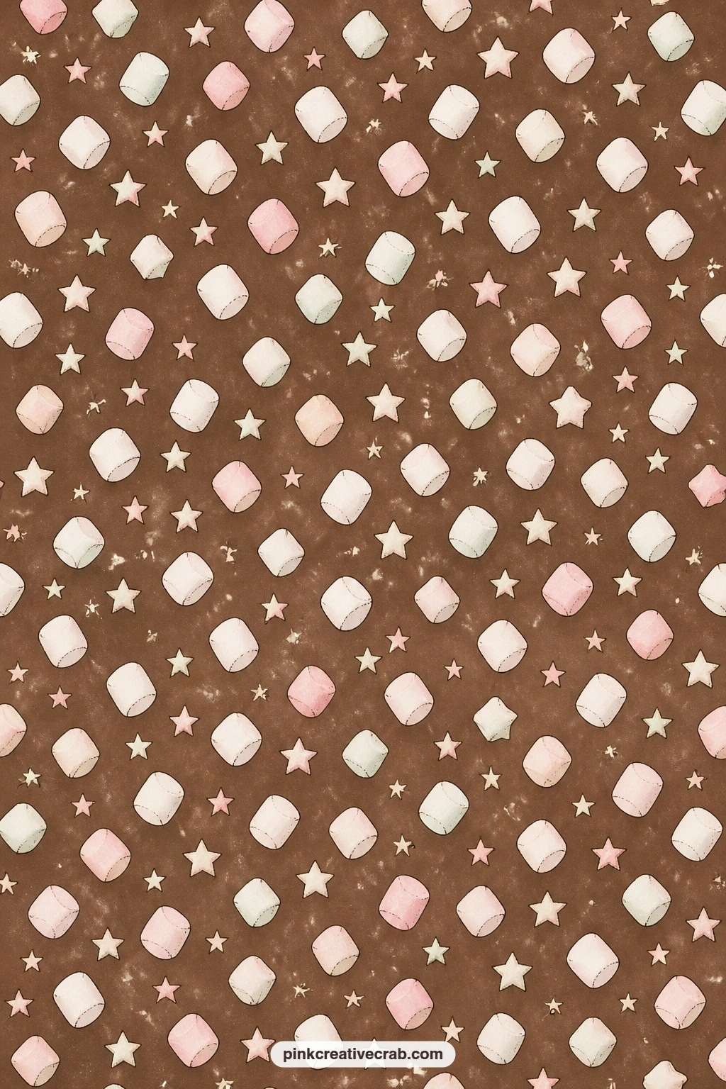 Marshmallows And Stars Pattern printable page — This cocoa brown pattern of marshmallows and small stars works nicely behind a nighttime photo, as a pocket