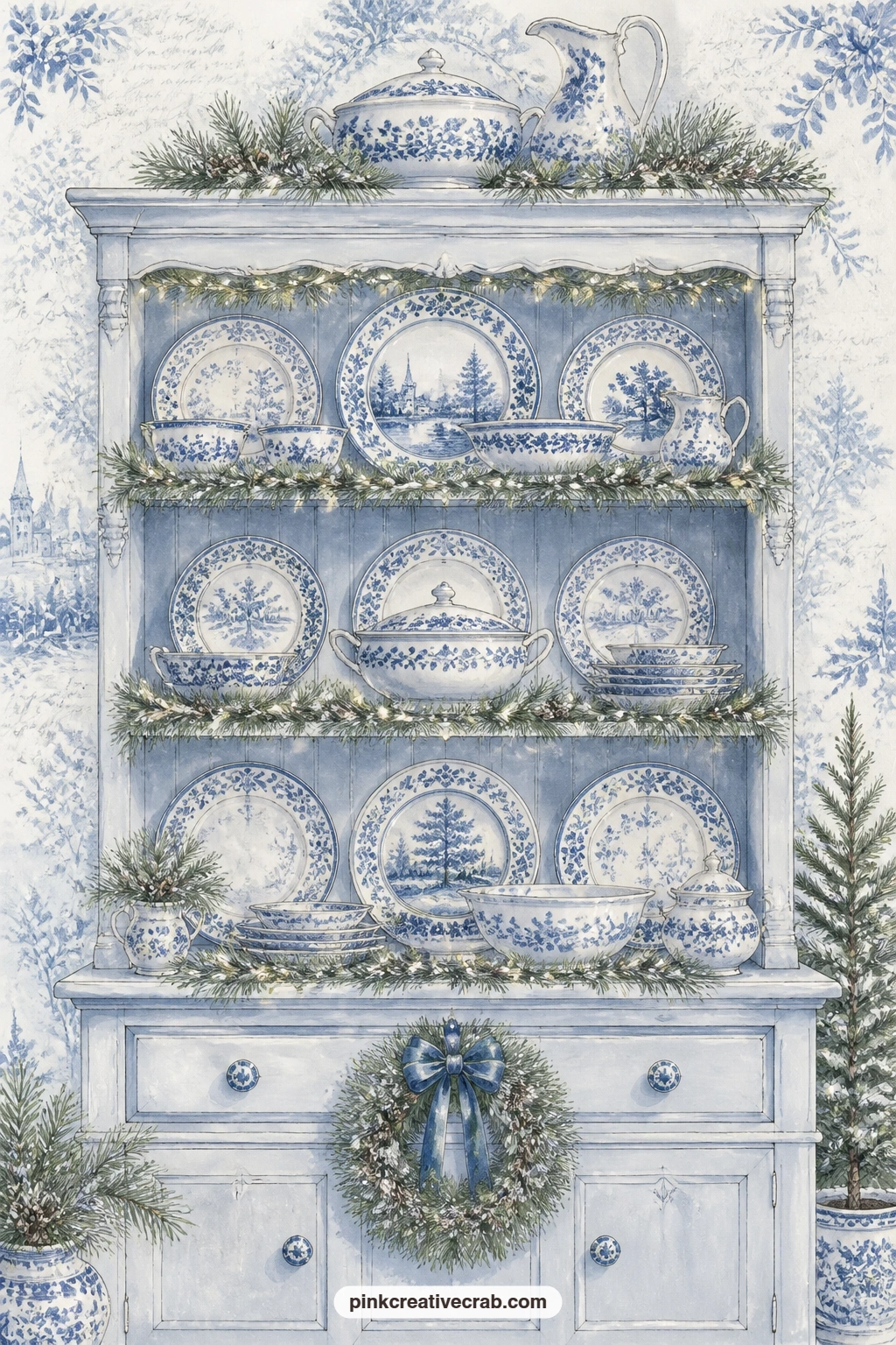 China Hutch of Blue Plates printable page — Good for the collector in a gift journal, the kind of reader who already owns a cupboard of blue and white china