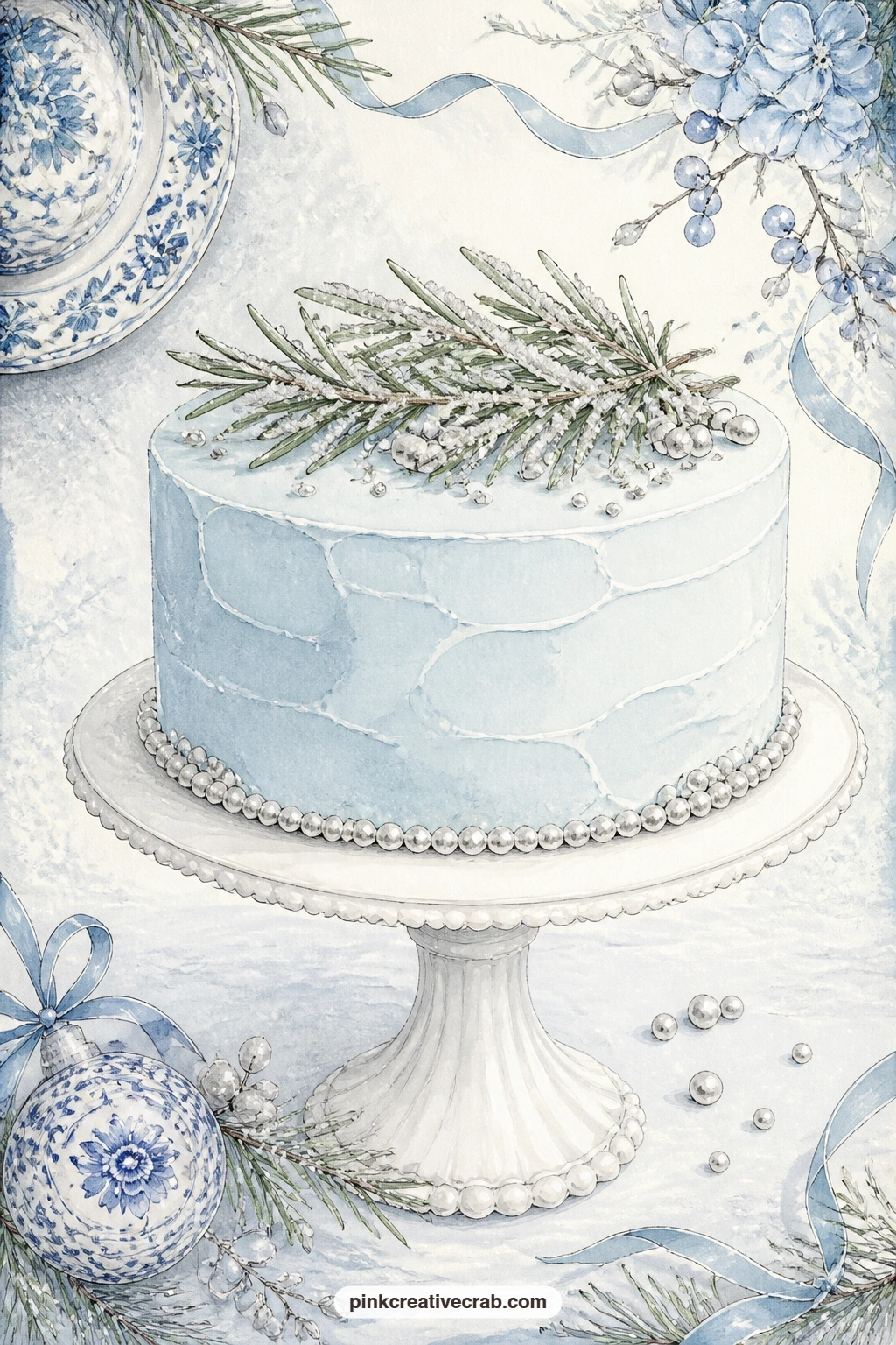 Pale Blue Cake on White Stand printable page — Who is this page for in a gift journal. Blue christmas junk journal