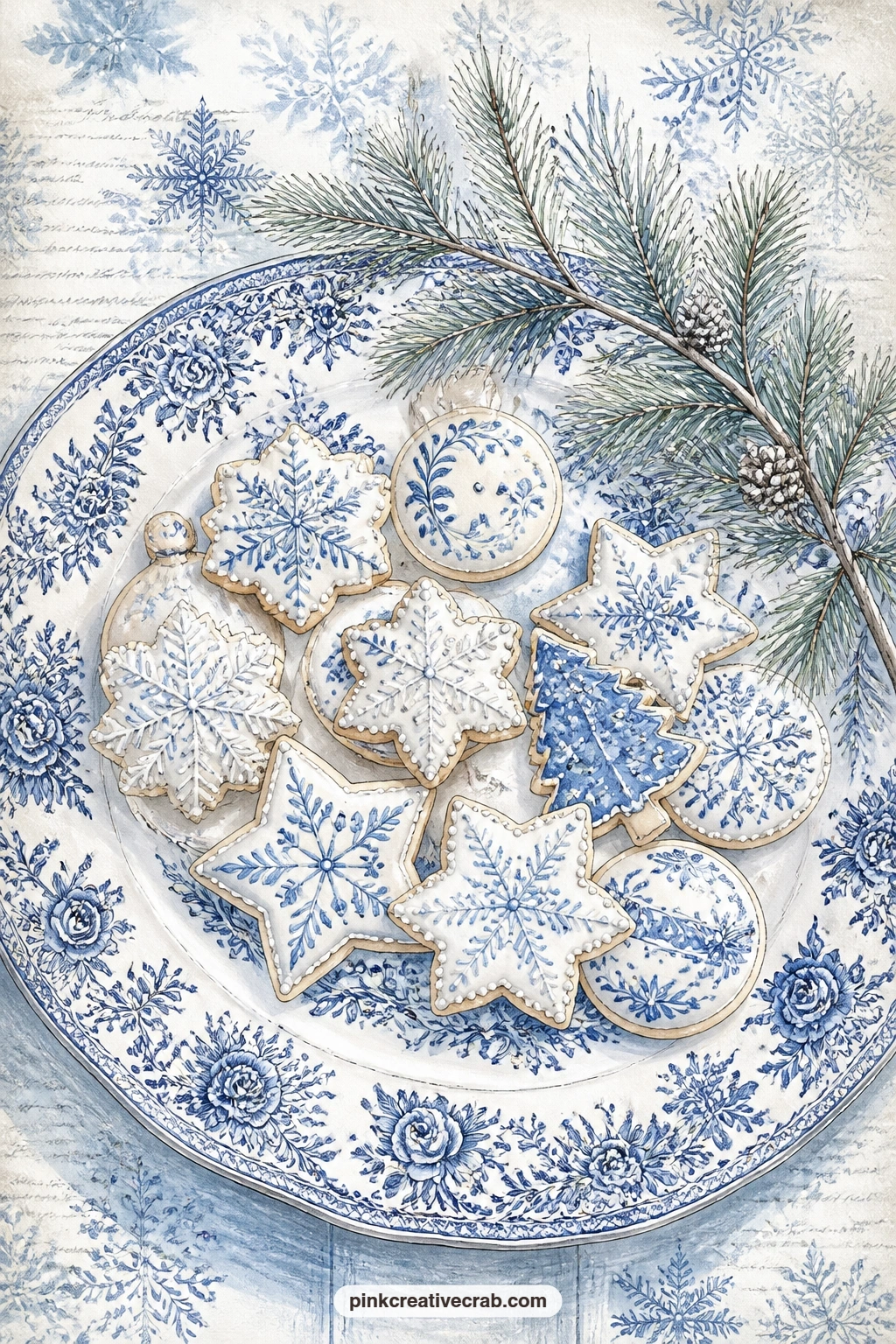 Transferware Platter of Cookies printable page — Spread a second helping of this page across a layout with the ginger jar page from earlier, letting the