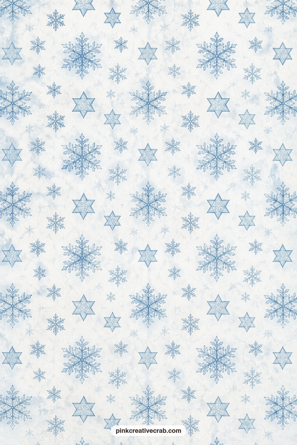 Icy Blue Snowflake and Star Pattern printable page — Use this snowflake and star pattern under a winter photo, as a lining for a small gift pocket, or folded