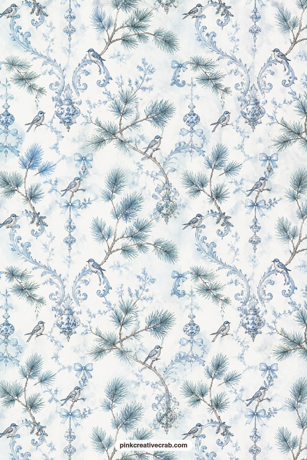 Chinoiserie Pine Background Paper printable page — This chinoiserie pine pattern suits a cover for the whole journal, a backing behind a tree photo, or a