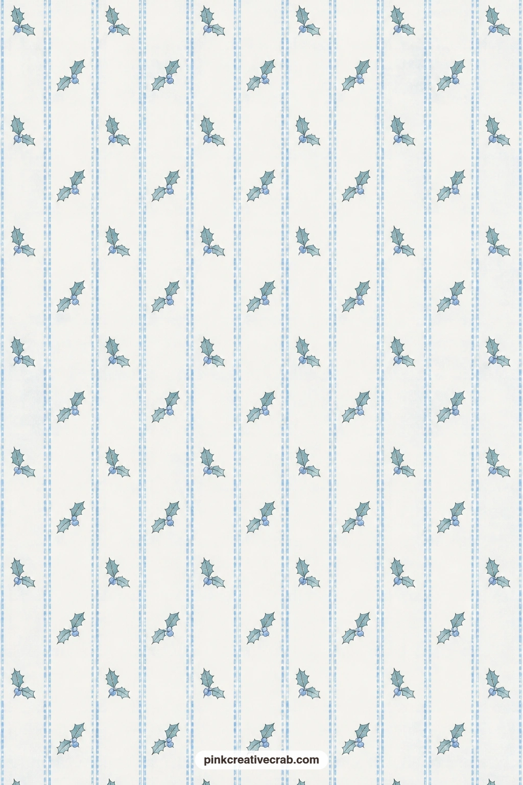 Ticking Stripe and Holly Pattern printable page — Reach for this ticking stripe and holly pattern as a cushion or seat backing, a pocket lining for ribbon