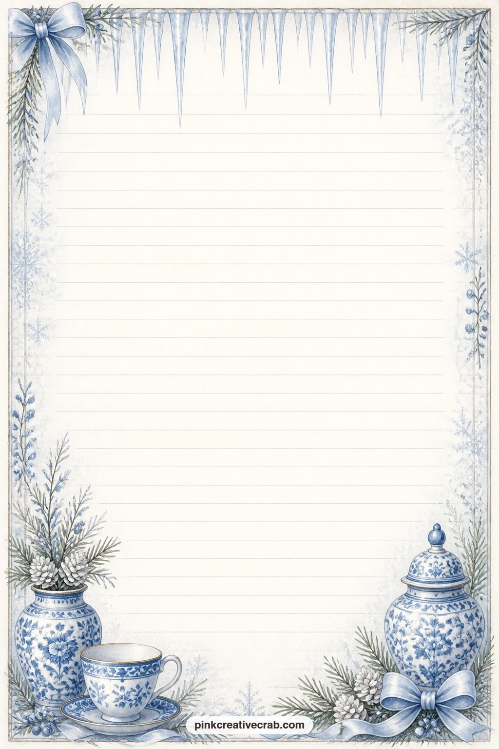 Icy Icicle Top Lined Page printable page — Write a short wish list for the coming winter along these lines, or copy out a favourite carol verse, the icicle