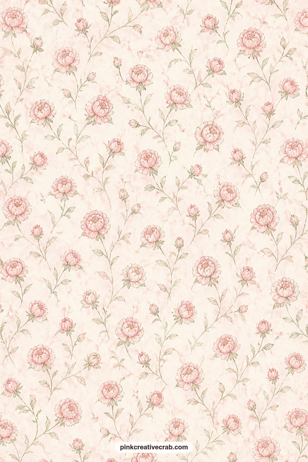 Tiny Blush Peonies Pattern printable page — Small blush peonies repeat in a scattered pattern across cream paper, ideal behind a photo of your own garden, as a