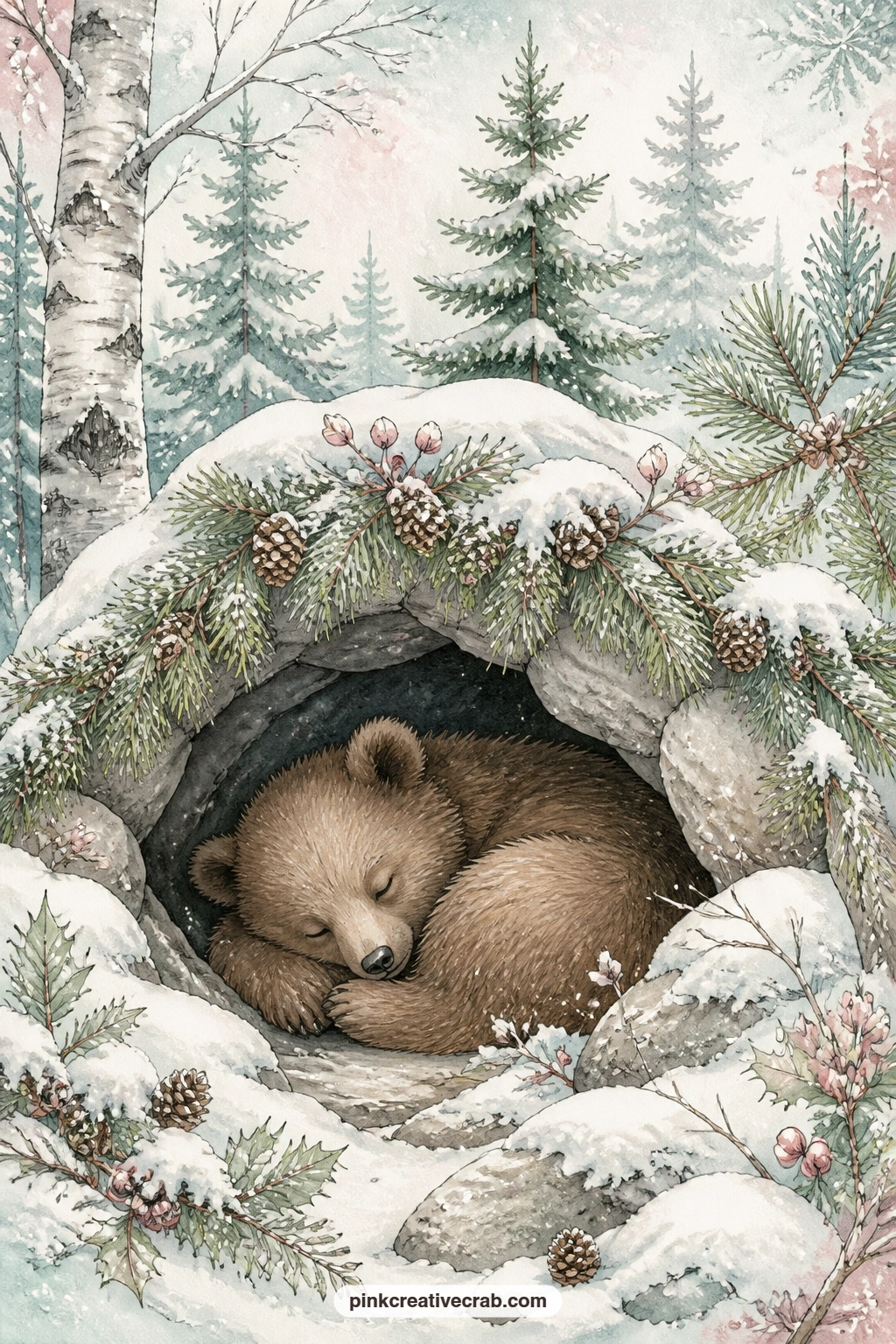 Little Bear Asleep In Den printable page — Fold this page so the den entrance opens like a small door, gluing only the top edge down over the page beneath it