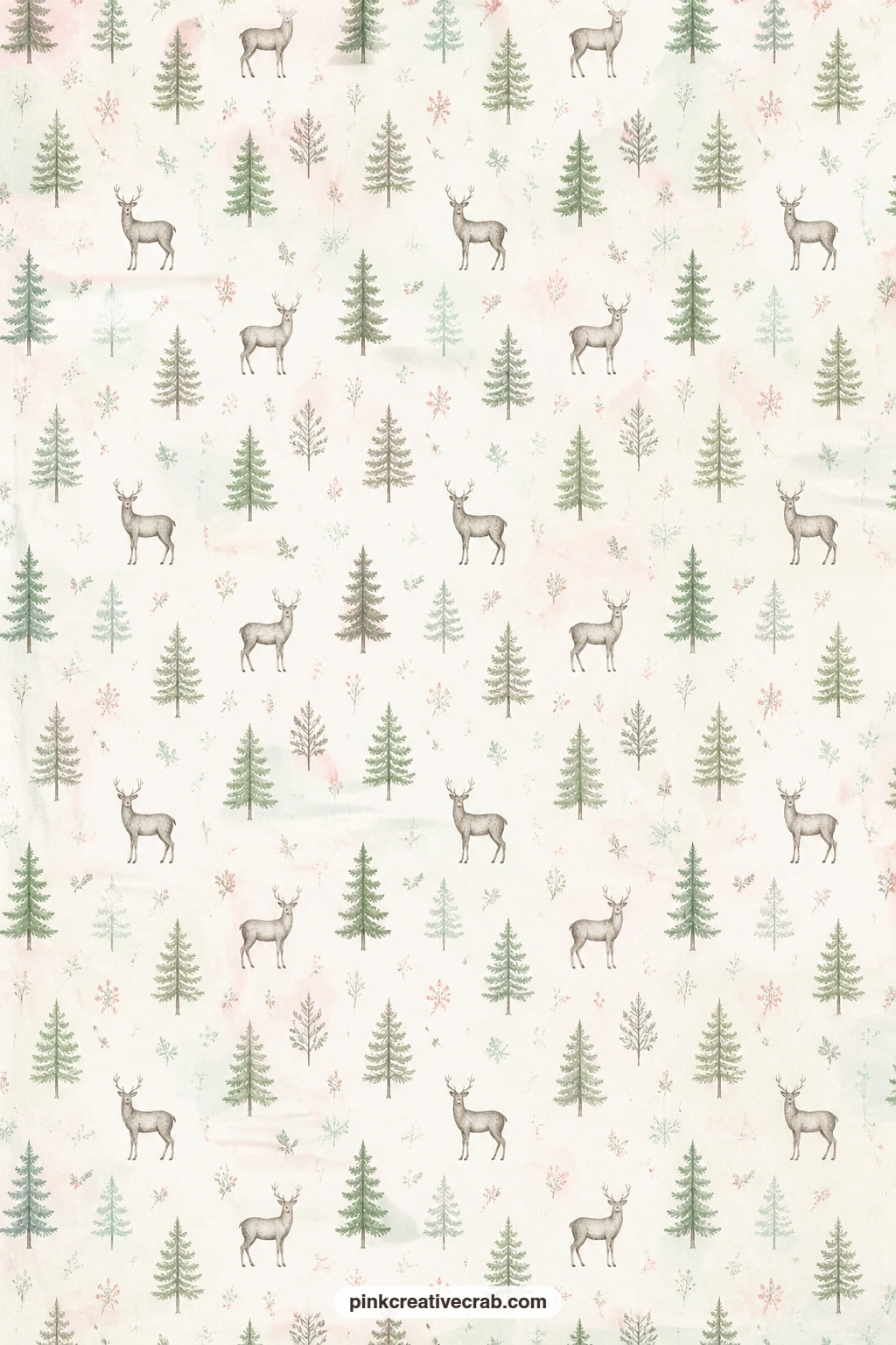 Deer Silhouette And Pine Pattern printable page — Good as a cover for the whole journal, a pocket lining behind a ticket stub, or a divider page between the