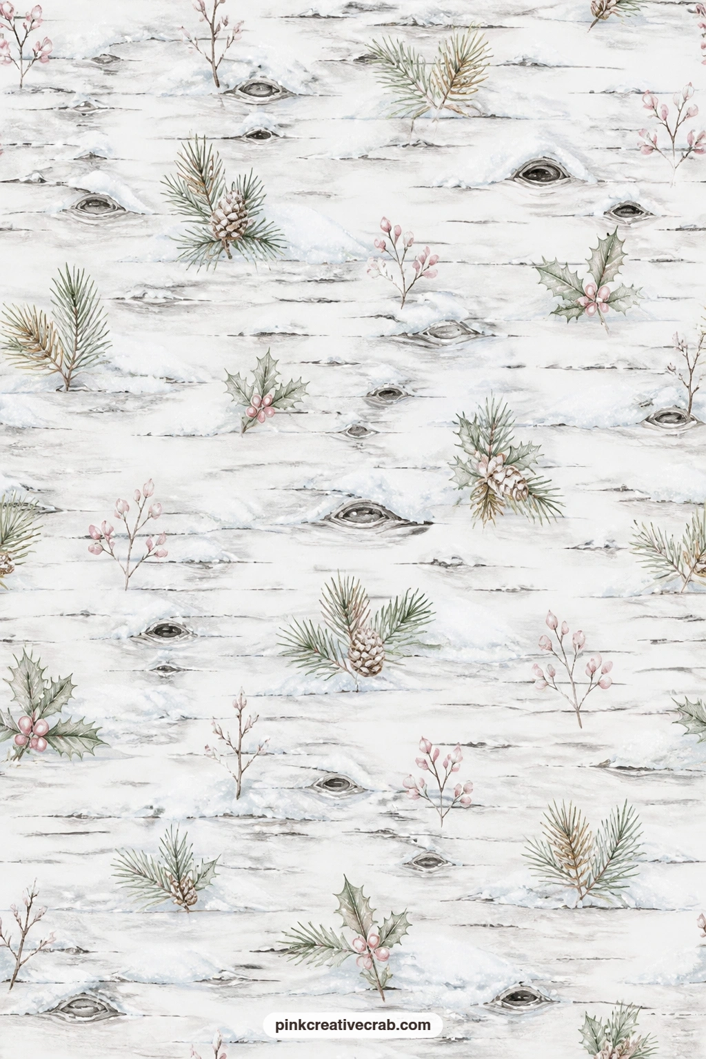 Snowy Birch Bark Background Paper printable page — Place this behind a photo of bare winter trees, use it to line the inside cover of the journal, or cut it