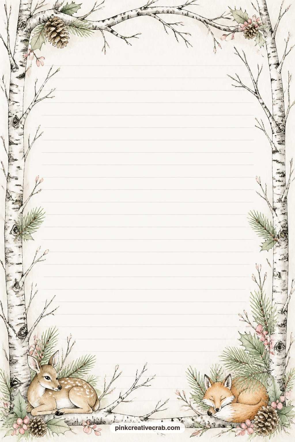 Birch Branch Frame Lined Page printable page — Write a gift list for the people you are making journals for this year, a short letter to next winter, or the