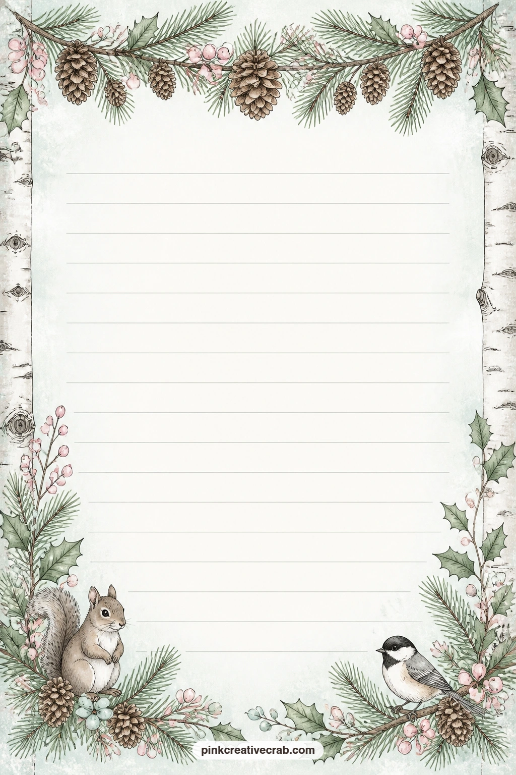 Pinecone Garland Top Lined Page printable page — Good for a short letter to yourself about the coming season, a packing list for a cabin weekend, or a line