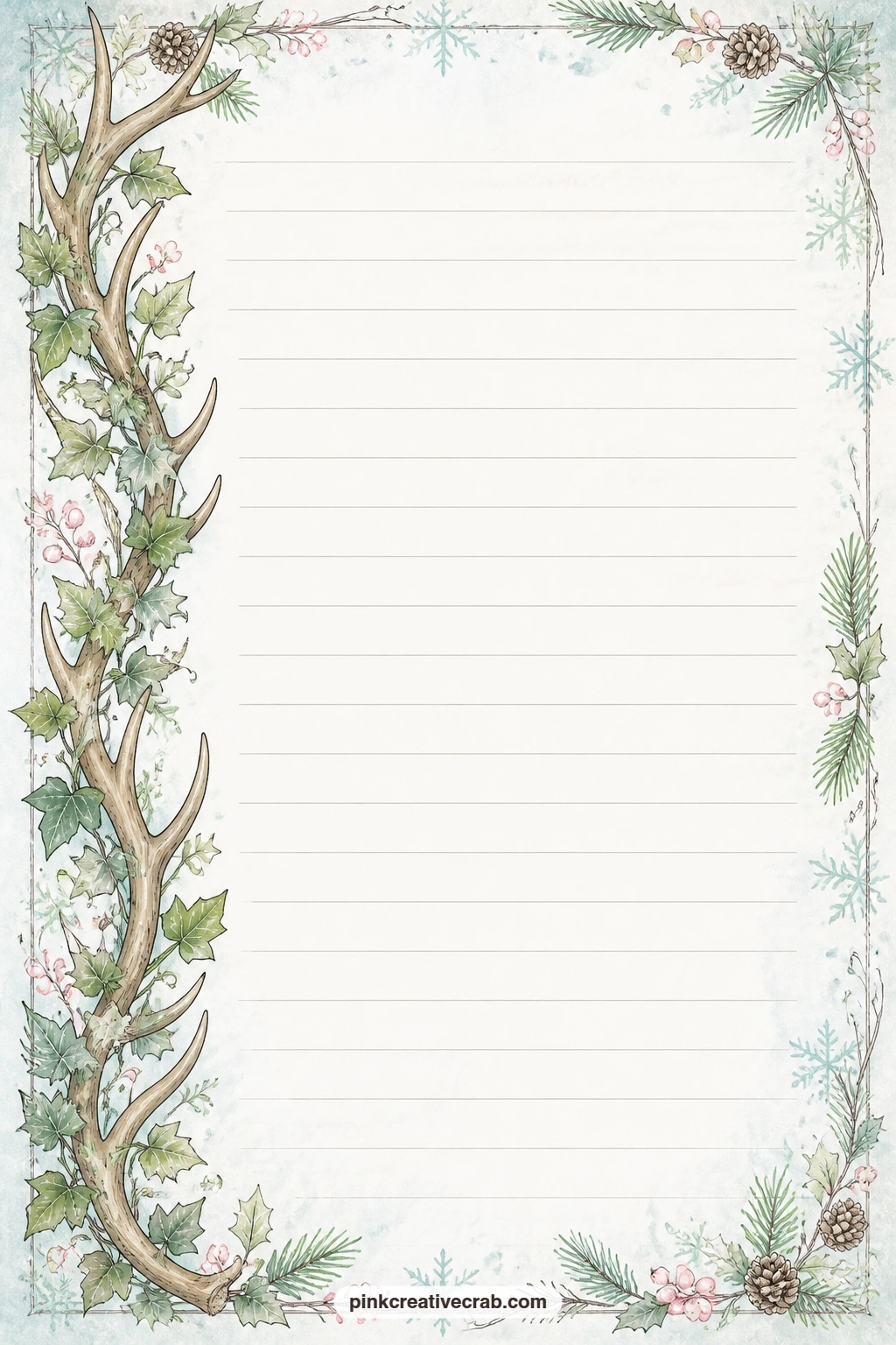 Deer Antler And Ivy Band Lined Page printable page — Fill this page with a wish for someone still out in the cold tonight, a quiet thank you note, or the small