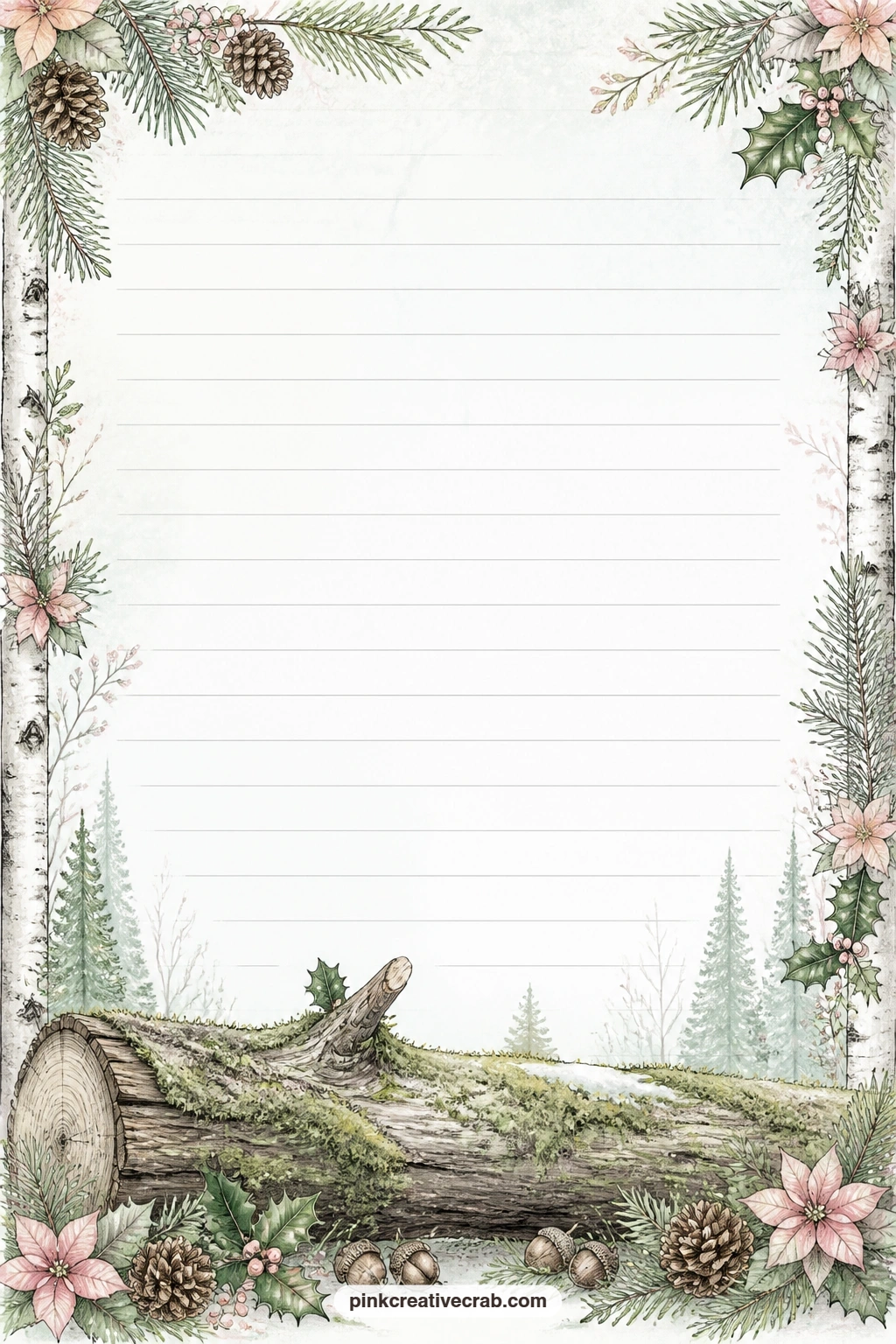 Mossy Log Footer Lined Page printable page — Closing the kit, use this page for a recipe passed down in your family, a short diary line about the day, or a