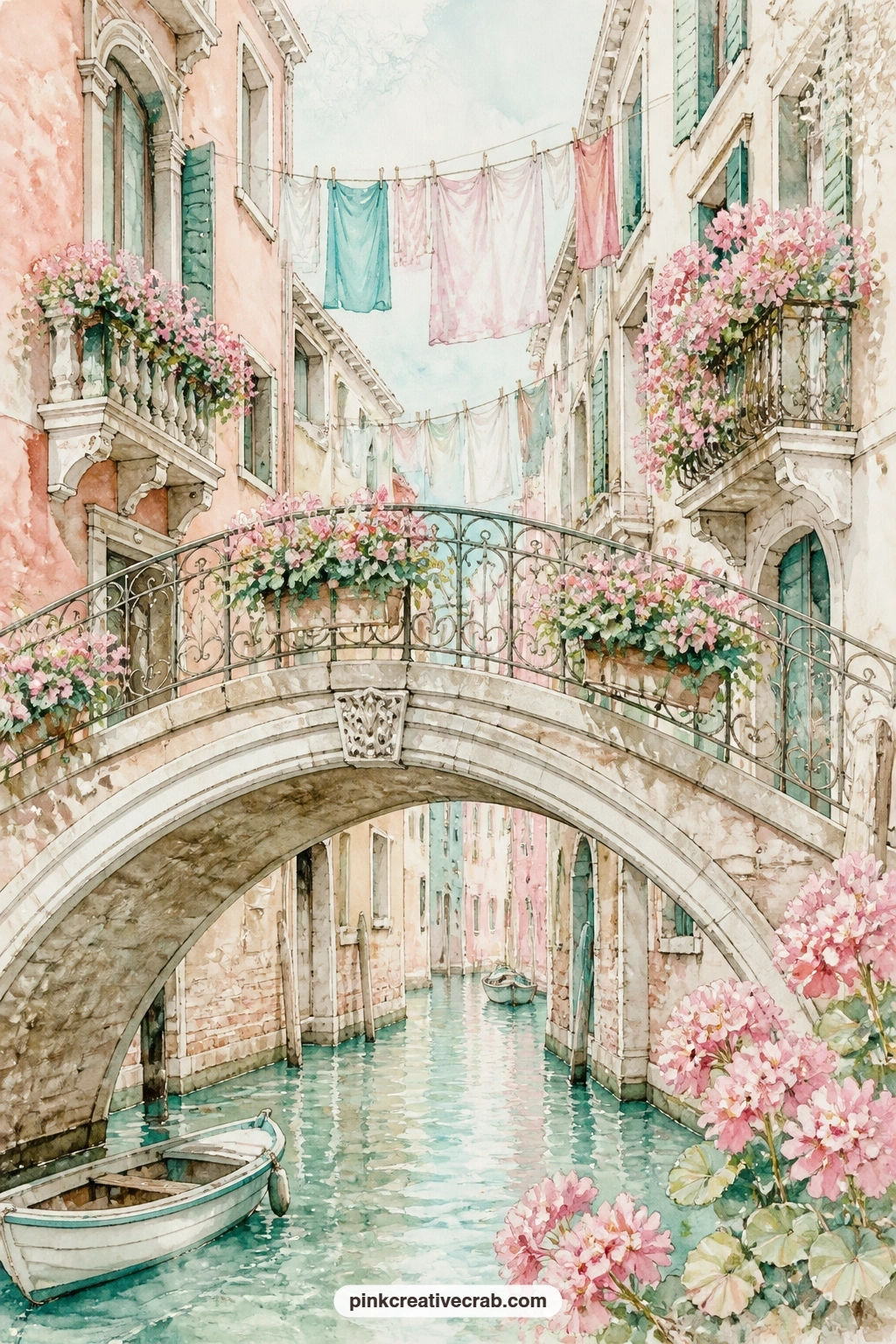 Arched Bridge With Geraniums printable page — Tea-stain just the bottom edge of this bridge page before you glue it in, so the stone looks weathered by canal