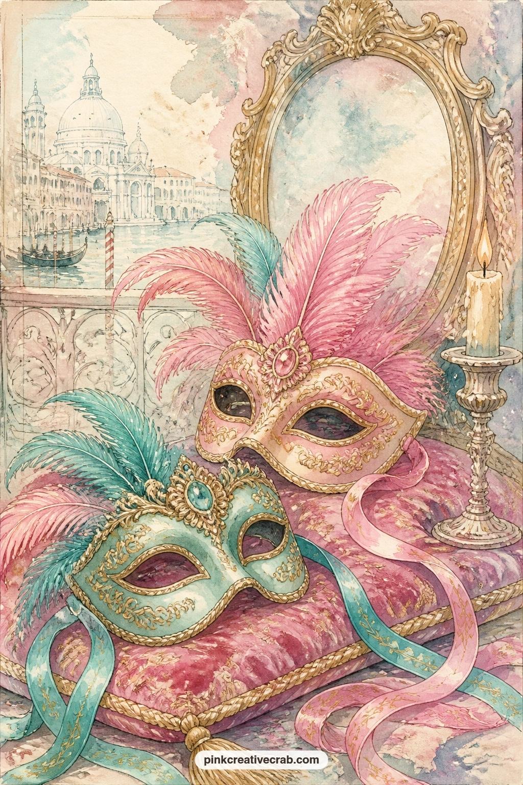 Carnival Masks On Velvet printable page — Pair this page with the Venetian Carnival Mask Toss background from later in this set, using the pattern as a pocket